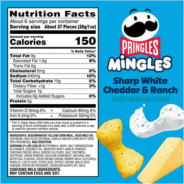 Pringles Mingles Puffed Snacks, Sharp White Cheddar and Ranch, Cheese Puffs, Salty Snacks (6 Bags)