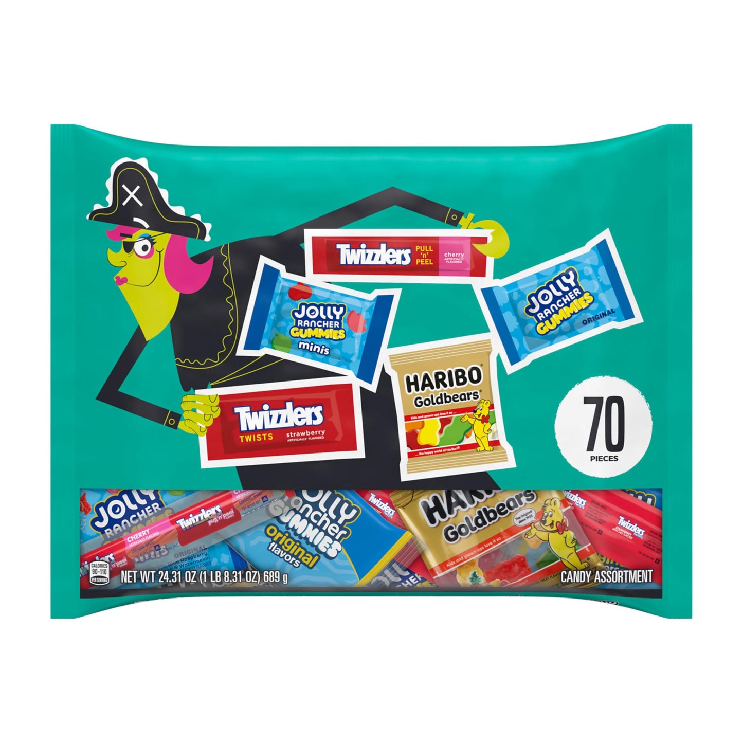 Jolly Rancher Assorted Fruit Flavored Halloween Candy Bag, 70 Count, 24.31 oz, Includes HARIBO and TWIZZLERS