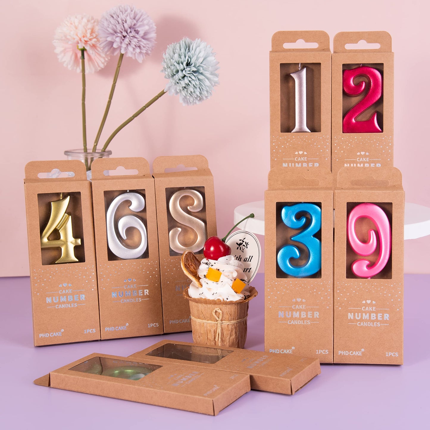 PHD CAKE Black Birthday Candles, 1 Number, 2.76 Inch Wax Cake Decoration