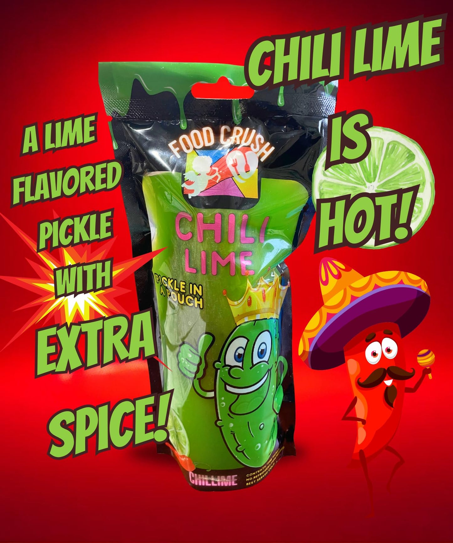Food Crush Spicy Hot Chili Lime Pickle Kit + Cotton Candy Crunch Gift Pouch - 13 Pcs Variety Pack for Teens
