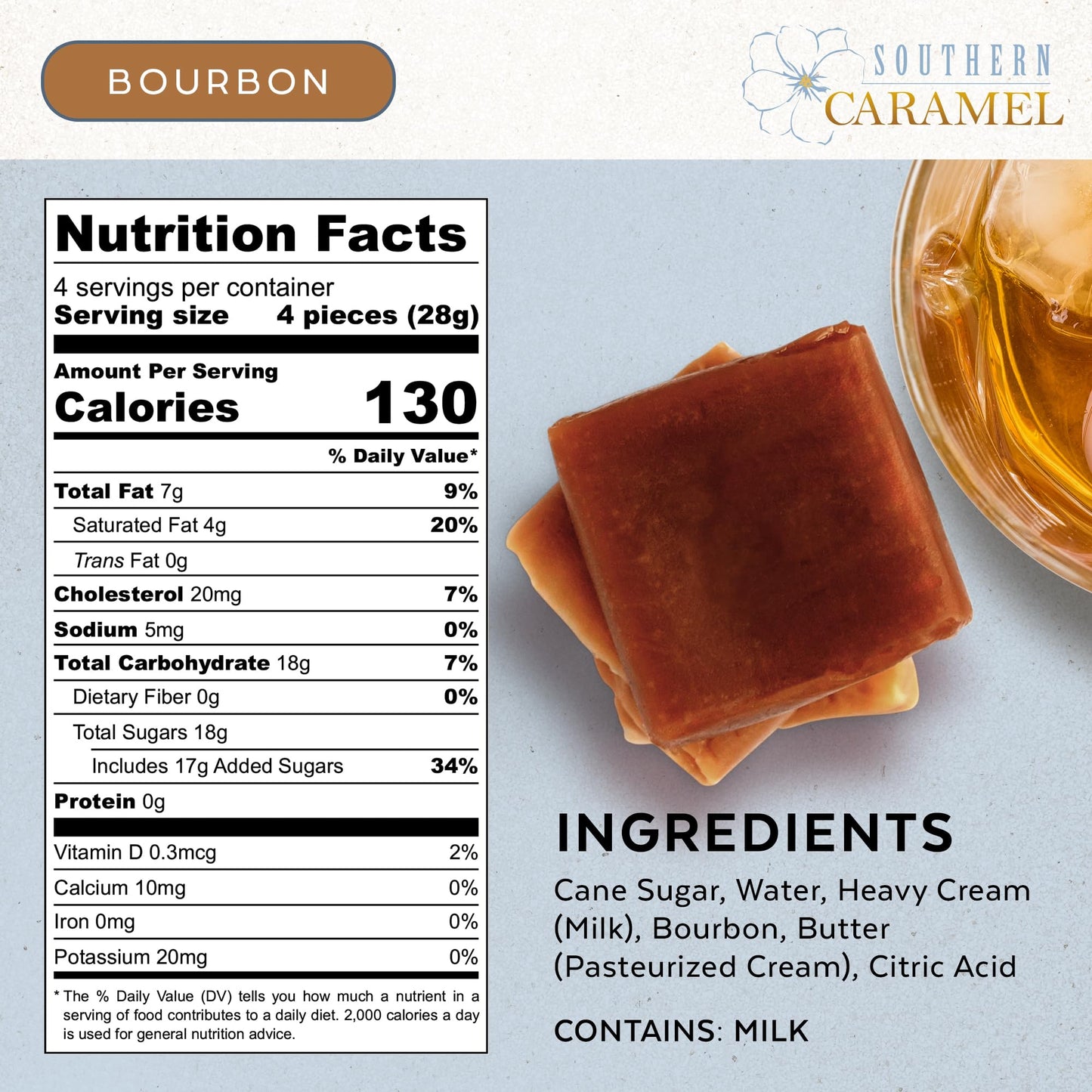 Southern Caramel Spirit-Inspired Flavor Caramels, Soft Buttery Gourmet Caramel Candy Infused With Smooth, Top-Shelf Spirit-Inspired Flavor, Handcrafted, Small Batch, Gluten Free, No Corn Syrup, Wrapped, Gift Ready Pieces, 4 Oz (Pack Of 1)