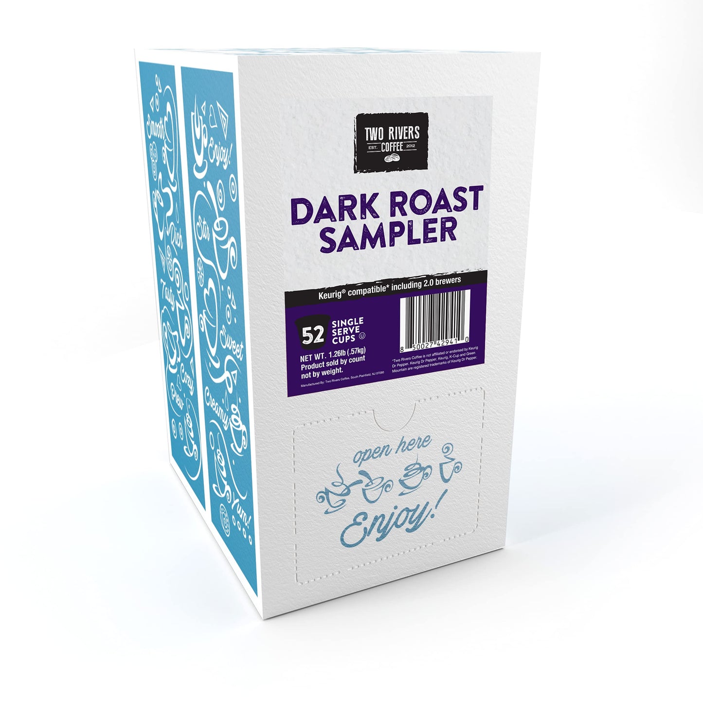 Two Rivers Coffee Dark Roast Coffee Pods Sampler, Compatible with K Cup malt-inspired, 52 Count, Single Serve Variety Pack