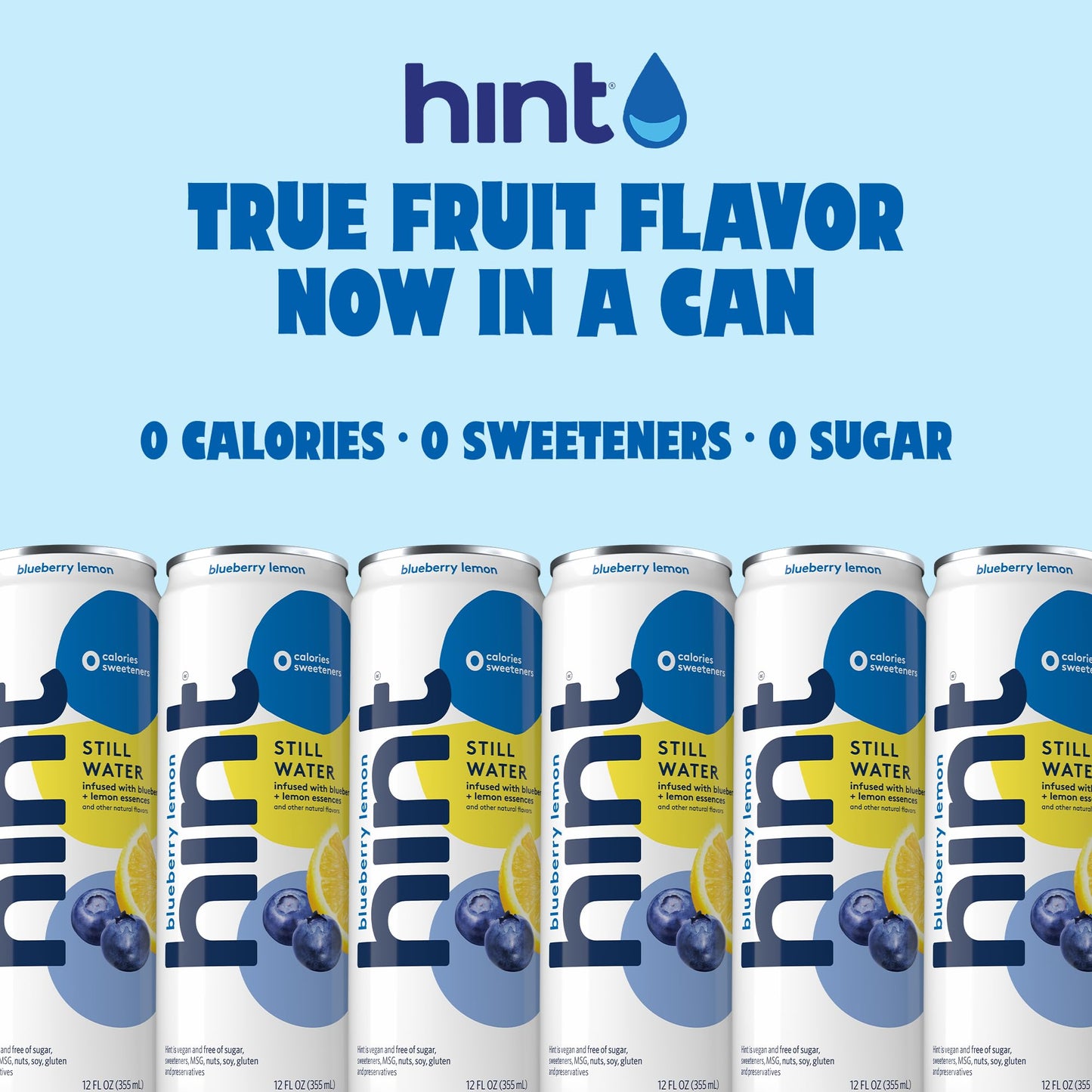 Hint Canned Water, Blueberry Lemon - Purified Flavored Water With Zero Calories, Natural Flavors, And Sugar Free - 12 Fl Oz Cans