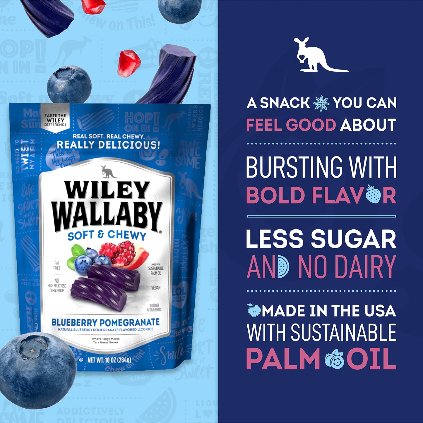 Wiley Wallaby Licorice 10 Ounce Classic Gourmet Soft & Chewy Australian Blueberry Pomegranate Candy Twists, 1 Pack