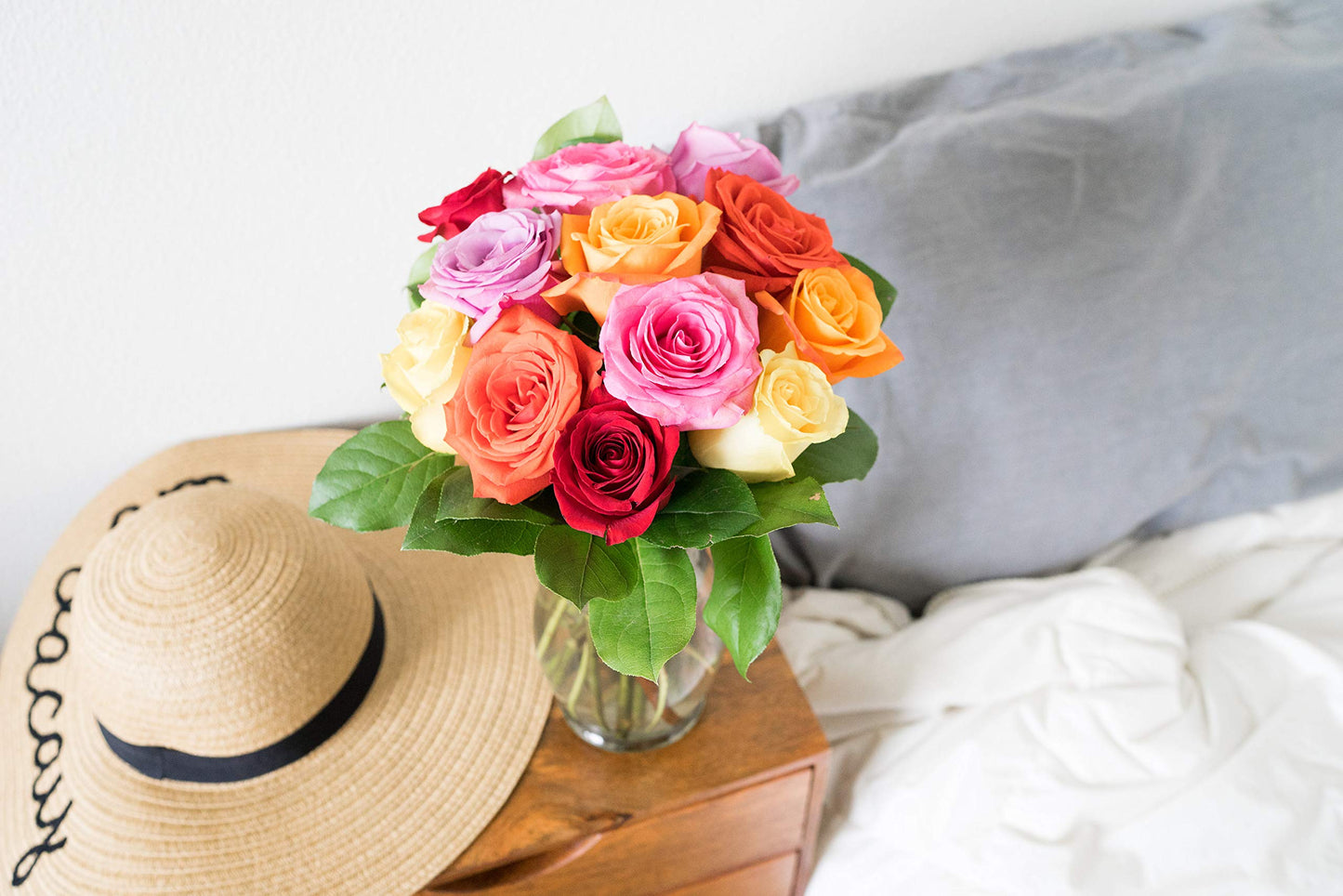 From You Flowers - One Dozen Rainbow Roses with Glass Vase | Fresh Flower Bouquets for Birthday  Anniversary  Get Well or Celebration
