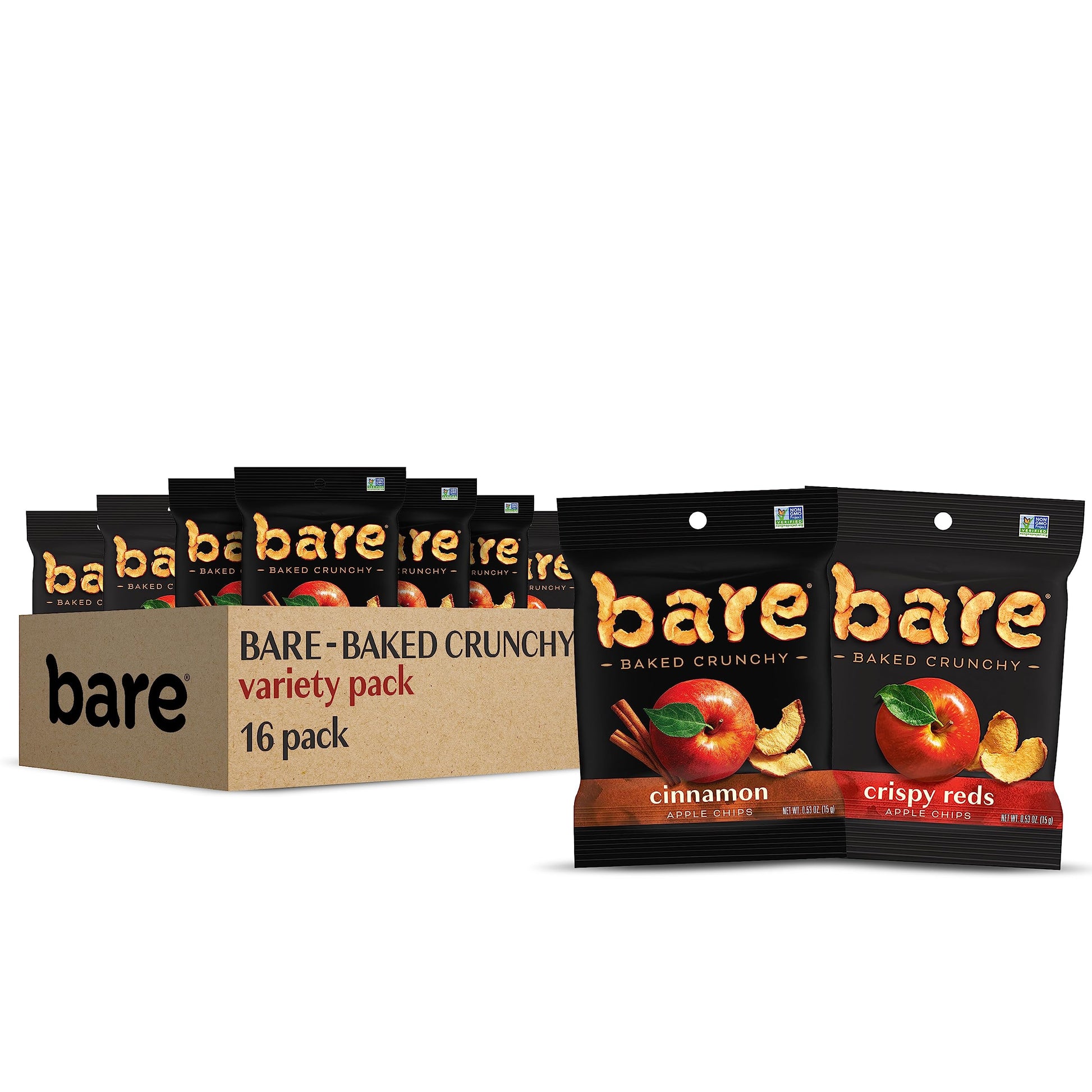 Bare Baked Crunchy, Apples Fuji & Reds And Cinnamon Variety Pack, 0.53 Ounce (Pack Of 16)