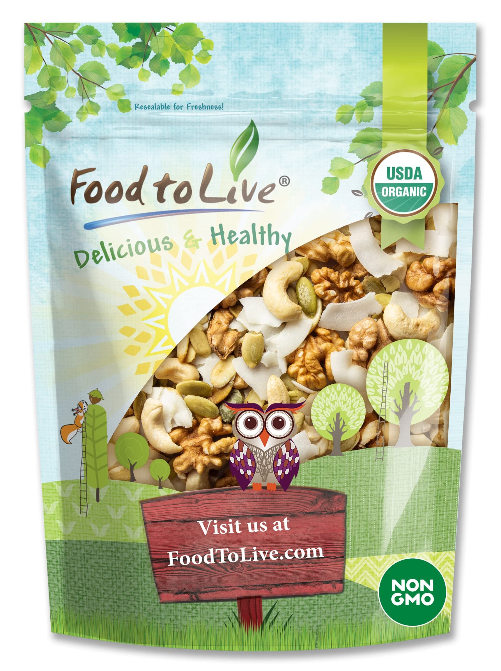 Food to Live Organic Coconut and Friends Trail Mix, 8 Ounces - Raw and Non-GMO Snack Mix Contains Coconut Chips, Cashews, Pumpki