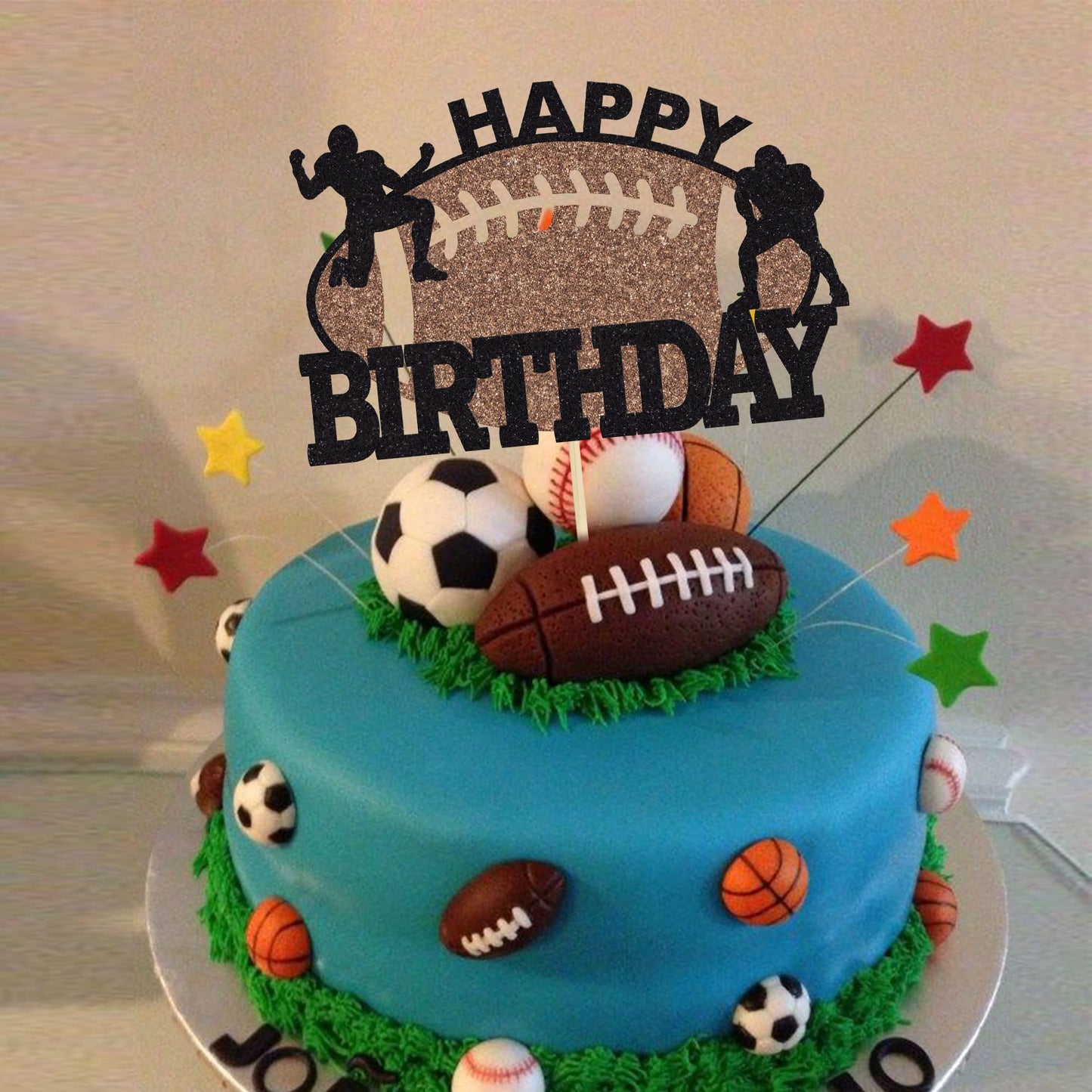 Gyufise 1Pc Football Cake Topper Rugby Ball Happy Birthday Cake Decorations For Bowl Party Decor Touchdown Sport Themed Game Day