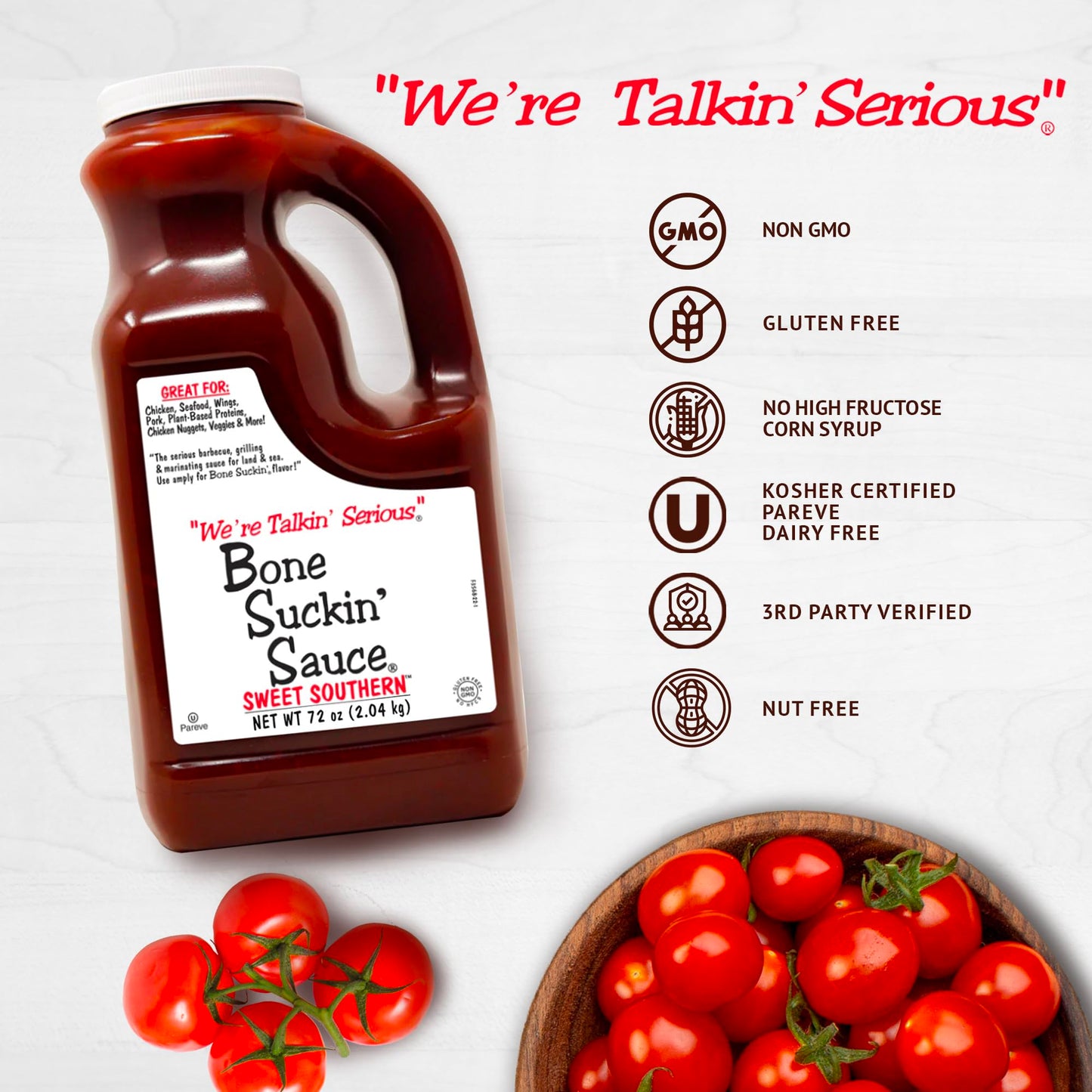 Bone Suckin Sauce Sweet Southern BBQ Sauce, 72 oz, Gluten-Free, Non-GMO, Kosher, All-Purpose Barbecue Sauce