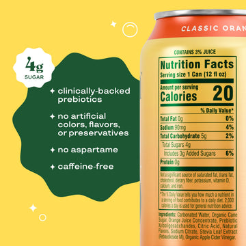 Bloom Pop Prebiotic Soda 12 Pack  Classic Orange Flavor  12oz Cans | Prebiotic Soda for Gut Health  Low Calorie Soda  No Caffeine  Healthy Soft Drink Alternative