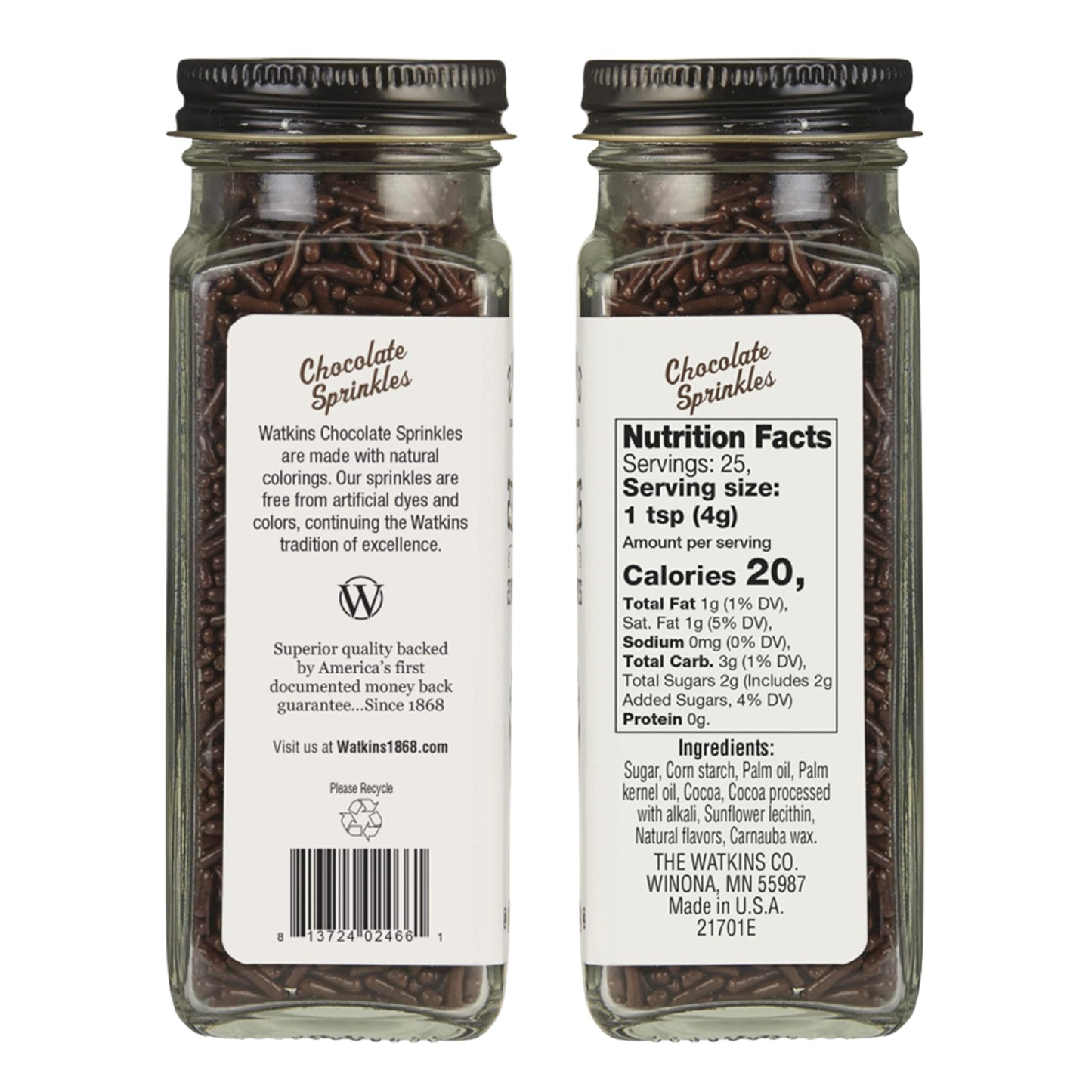 Watkins Chocolate Decorating Sprinkles, No Artificial Dyes, Kosher, 3.5 Ounce, 2-Pack