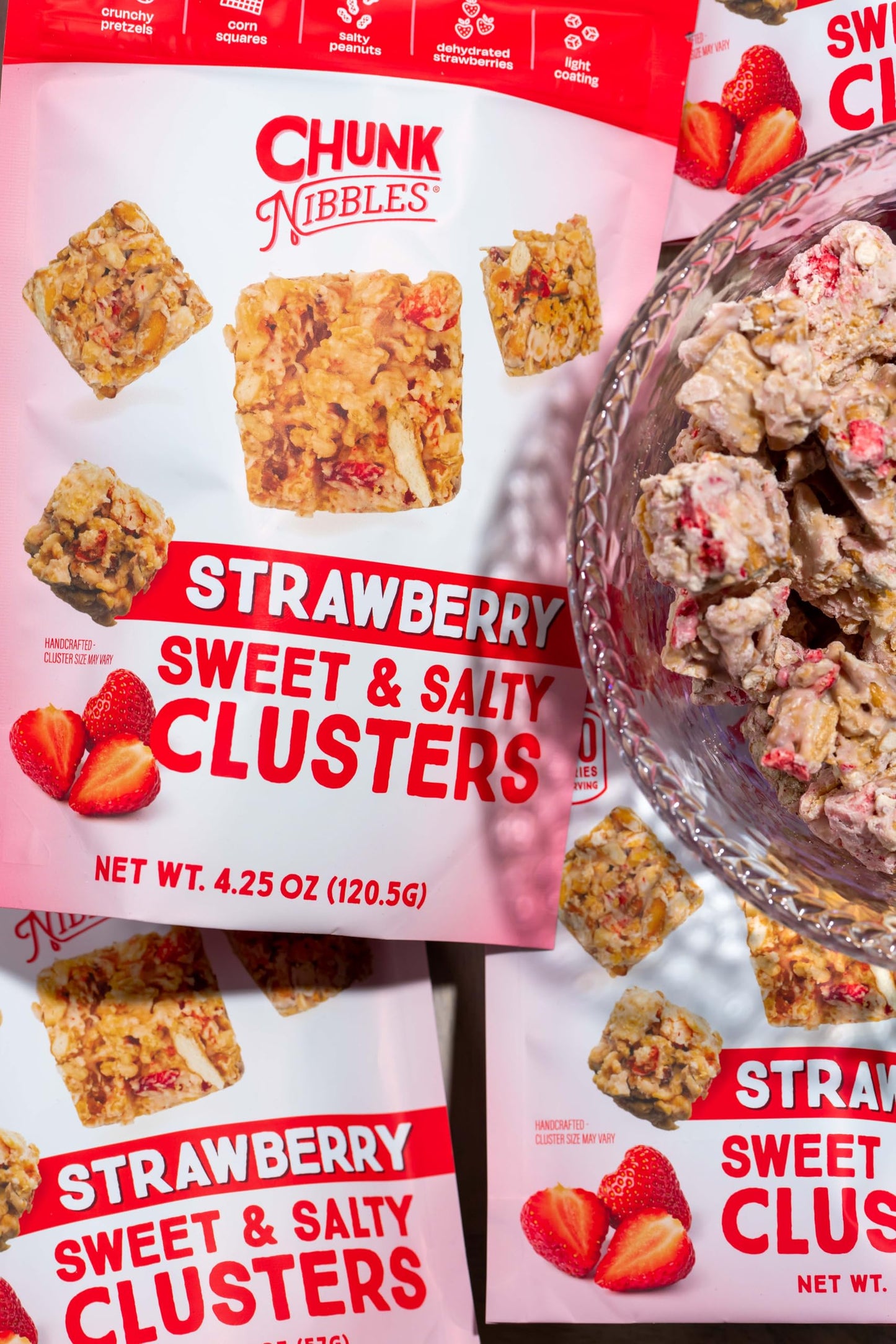 Chunk Nibbles Snack Clusters | Strawberry Flavor Bite-Size Clusters | 4.25oz (Pack of 3)