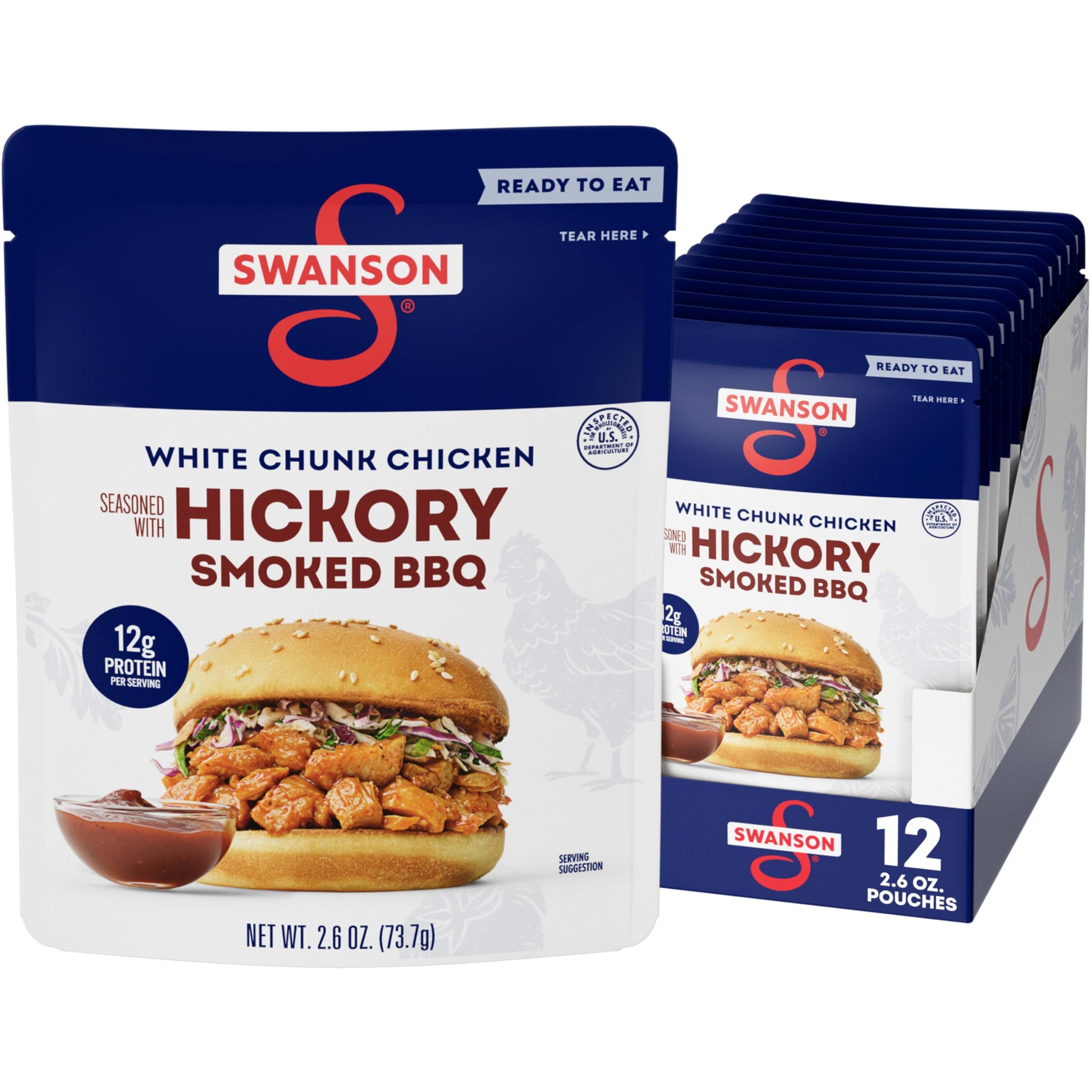 SWANSON S Hickory Smoked BBQ Fully Cooked Chicken Pouch, 2.6 oz (12 Pack)