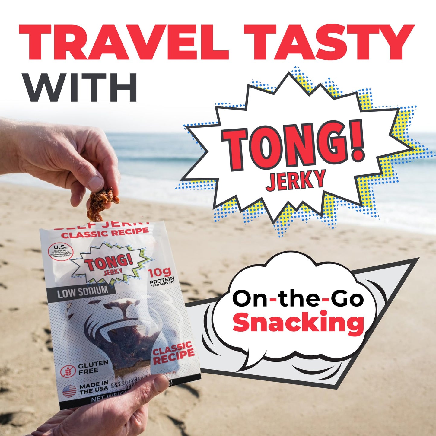 Tong Jerky Classic Flavor Beef Jerky Snacks 2.25 Oz (Pack Of 4) - Low-Sugar Jerky, Gluten-Free Beef Jerky, High Protein - People