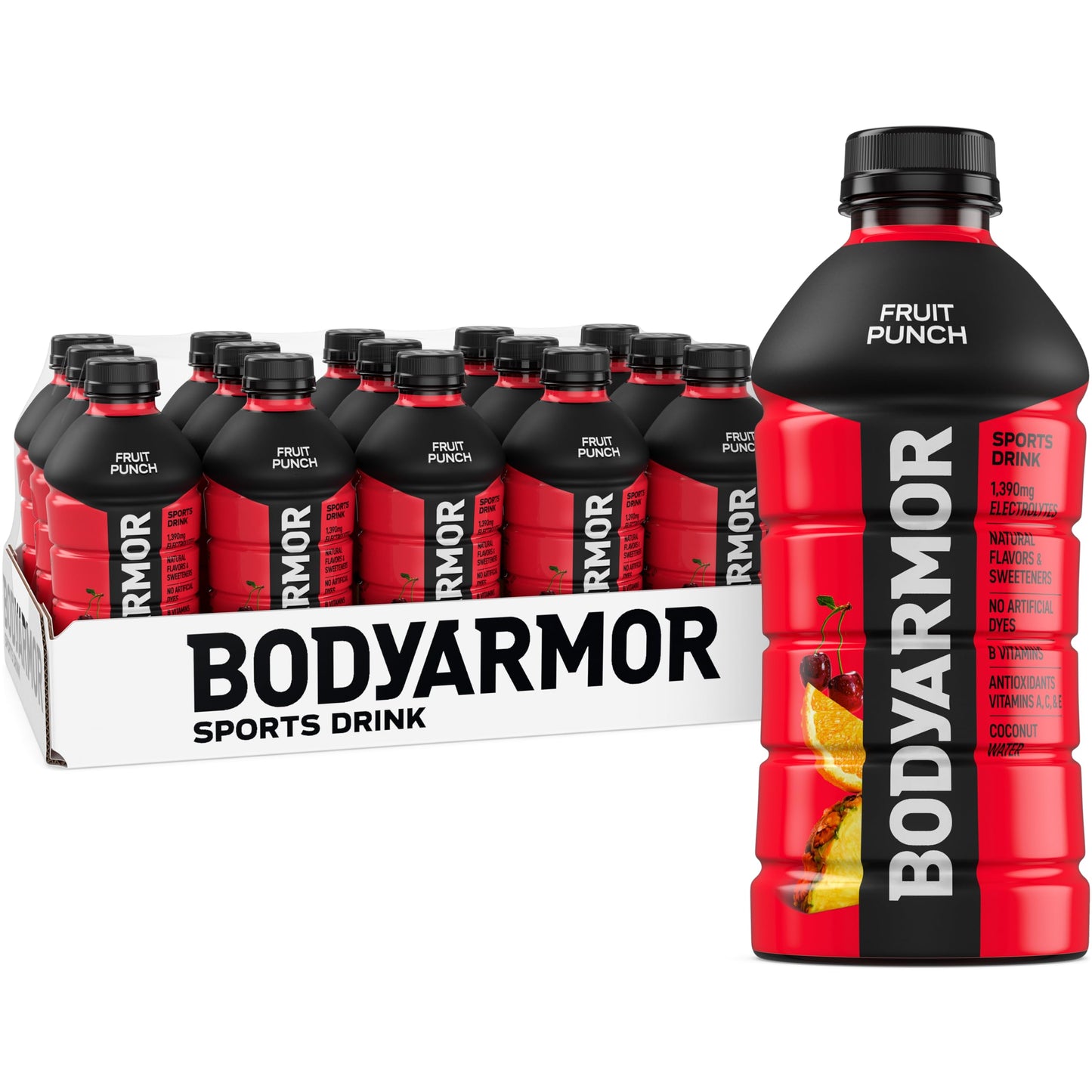 BODYprotective covering Sports Drink  Fruit Punch  Electrolyte Drink Hydration  28 Fl Oz Bottles (15 Pack)  Flavored Coconut Water with B Vitamins & Antioxidants