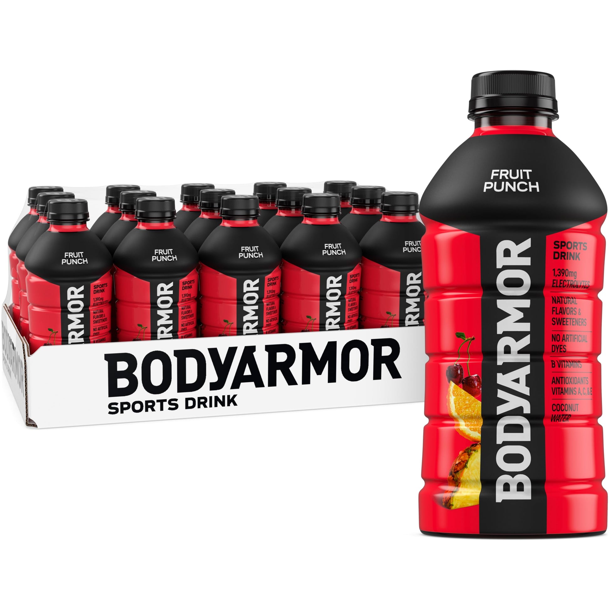 BODYprotective covering Sports Drink  Fruit Punch  Electrolyte Drink Hydration  28 Fl Oz Bottles (15 Pack)  Flavored Coconut Water with B Vitamins & Antioxidants