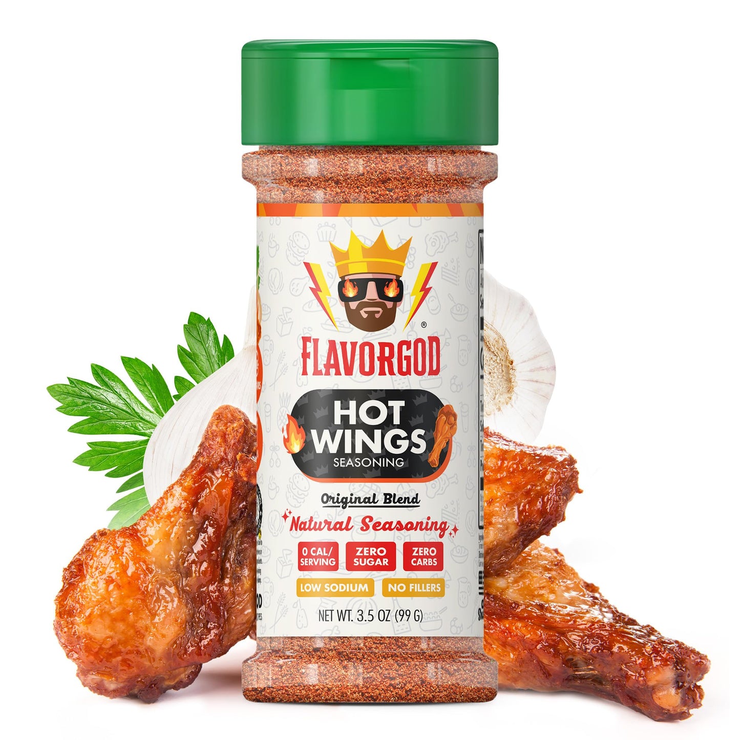 Flavor God Hot Wings Seasoning Mix - Premium Natural Spice Blend for Chicken Wings, Eggs & Vegetables - Pack of 1, Vegan, Gluten-Free