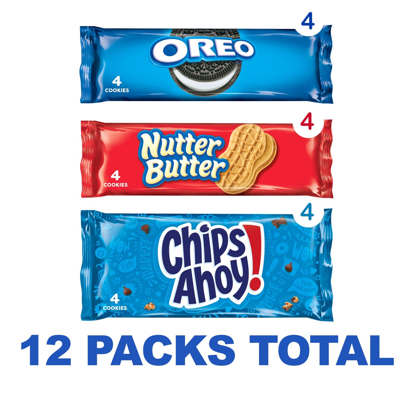 Nabisco Cookie Variety Pack, Oreo, Nutter Butter, Chips Ahoy!, 12 Snack Packs (4 Cookies Per Pack)