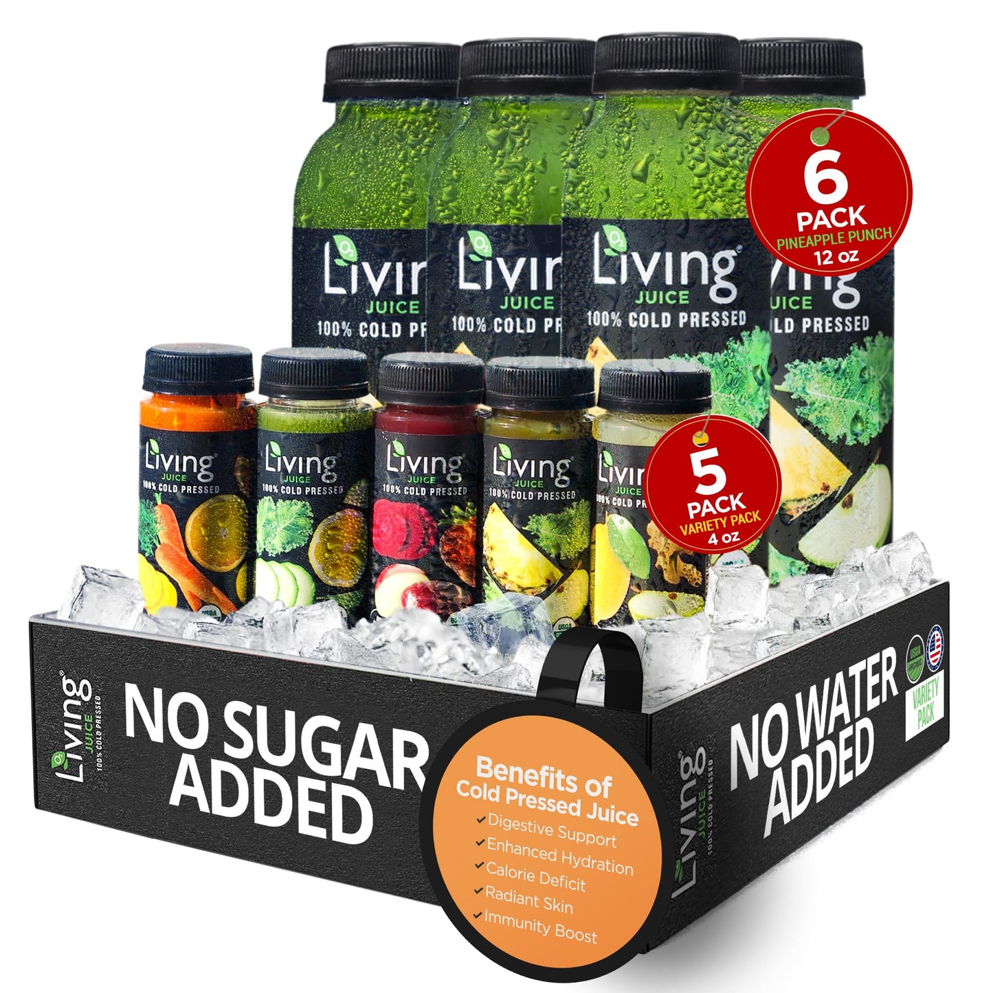 O2 Living Juices Cold Pressed Juice - Low-Calorie Detox Cleanse Drink, Fresh Fruit & Vegetable Juice, Immune Refresher, Vitamin-