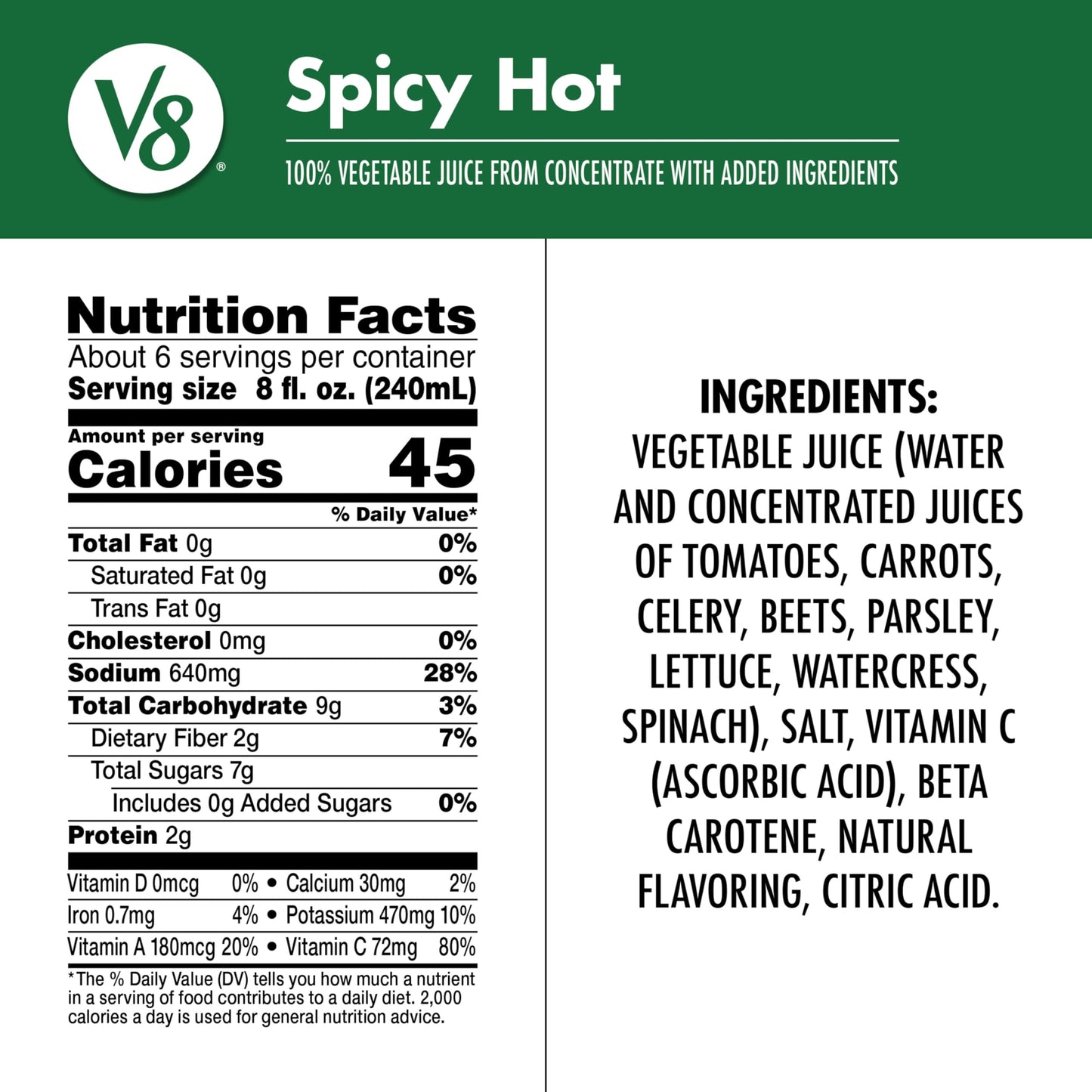 V8 Spicy Hot 100% Vegetable Juice, 46 Fl Oz Bottle
