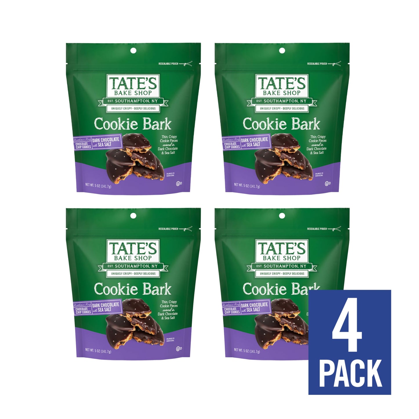 Tates Bake Shop Cookie Bark  Chocolate Chip Cookies with Dark Chocolate and Sea Salt  4-5 oz Bags