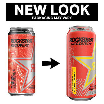 Rockstar Energy Drink Recovery Lemonade, 16oz (Pack of 12), Caffeine, Taurine, Electrolytes, Model 00012000240348