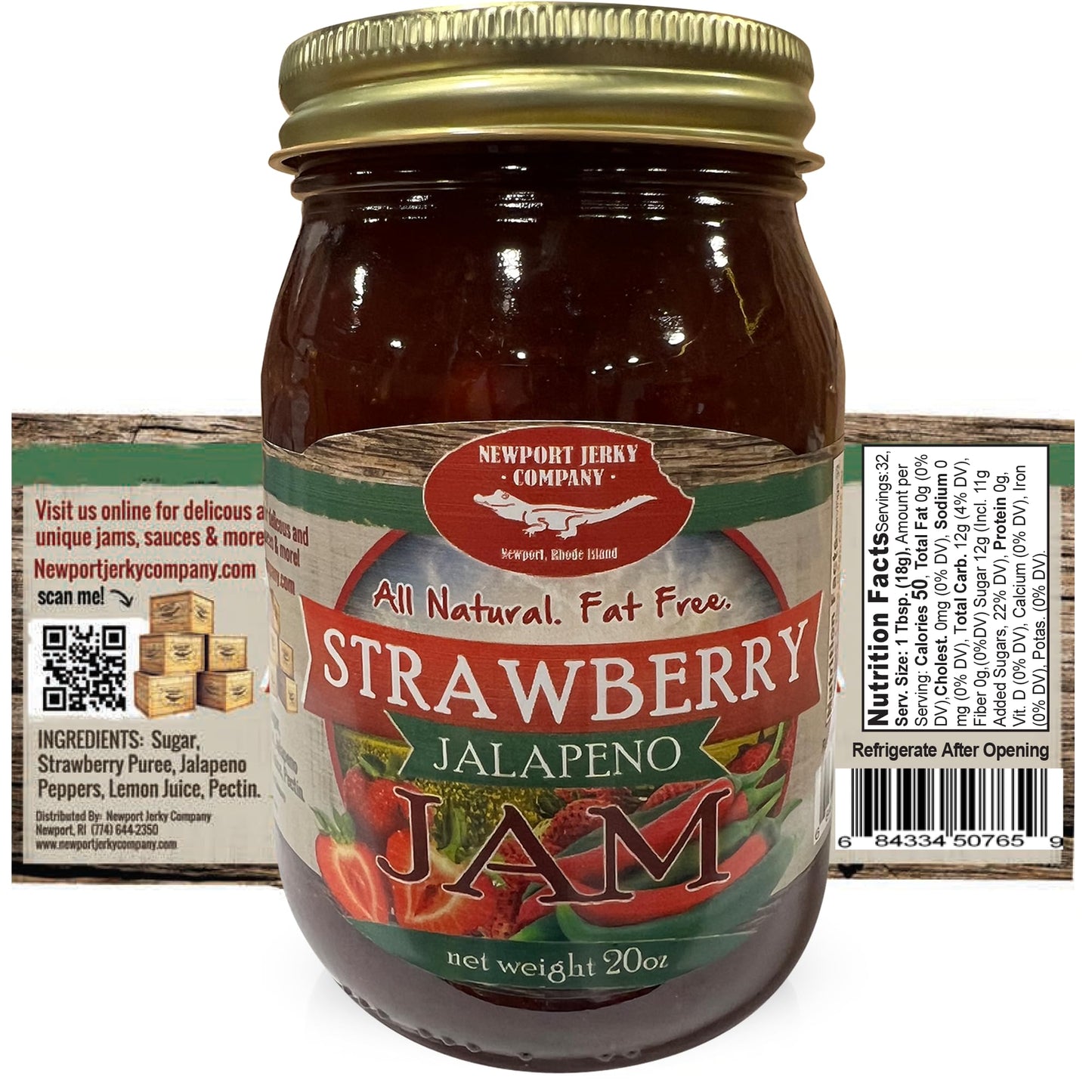 NEWPORT JERKY COMPANY Gourmet Strawberry Jalapeno Jam, Handcrafted, Fat Free, Gluten Free, 20oz