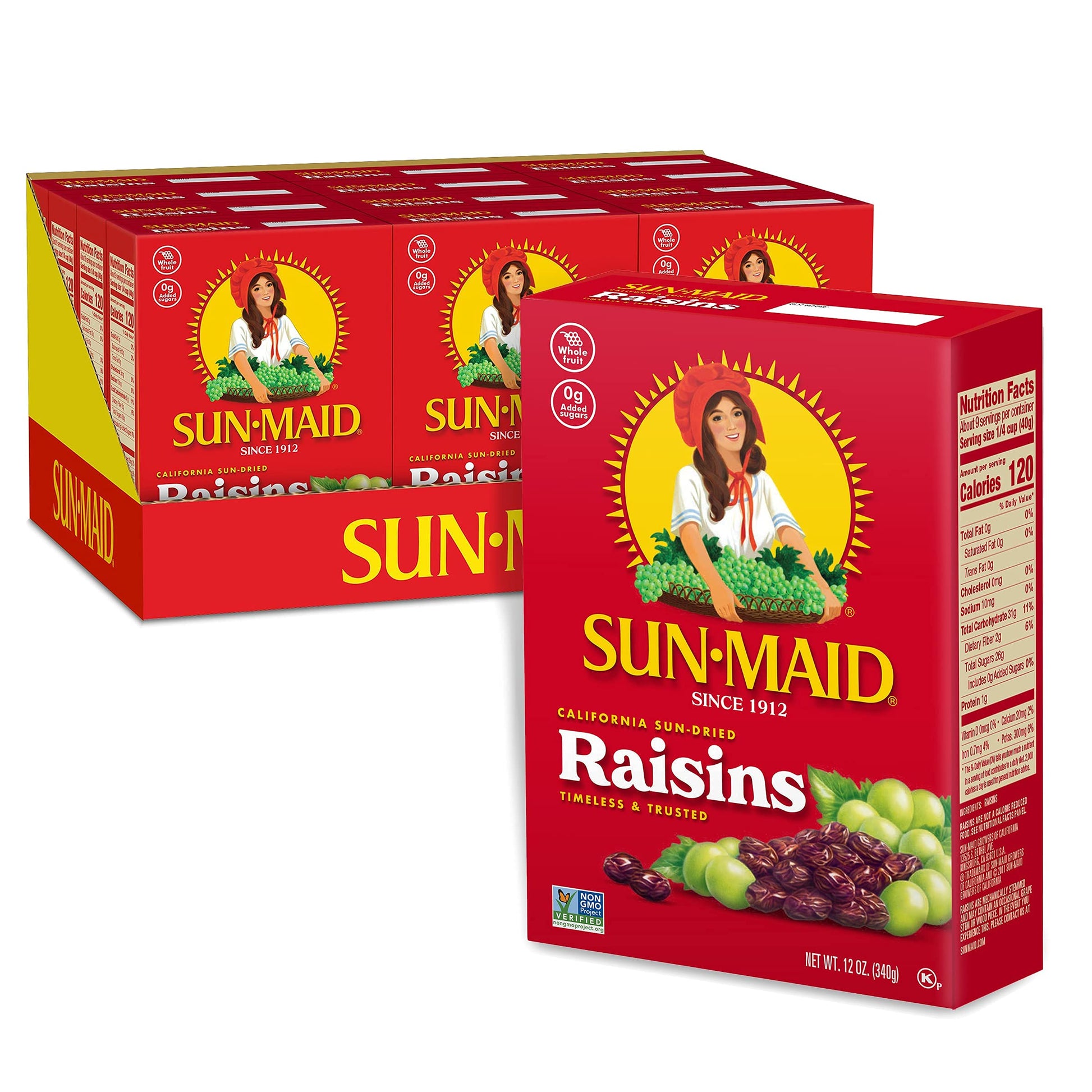 Sun-Maid California Sun-Dried Raisins - (12 Pack) 12 oz Sharing-Size Box - Dried Fruit Snack for Lunches, Snacks, and Natural Sw