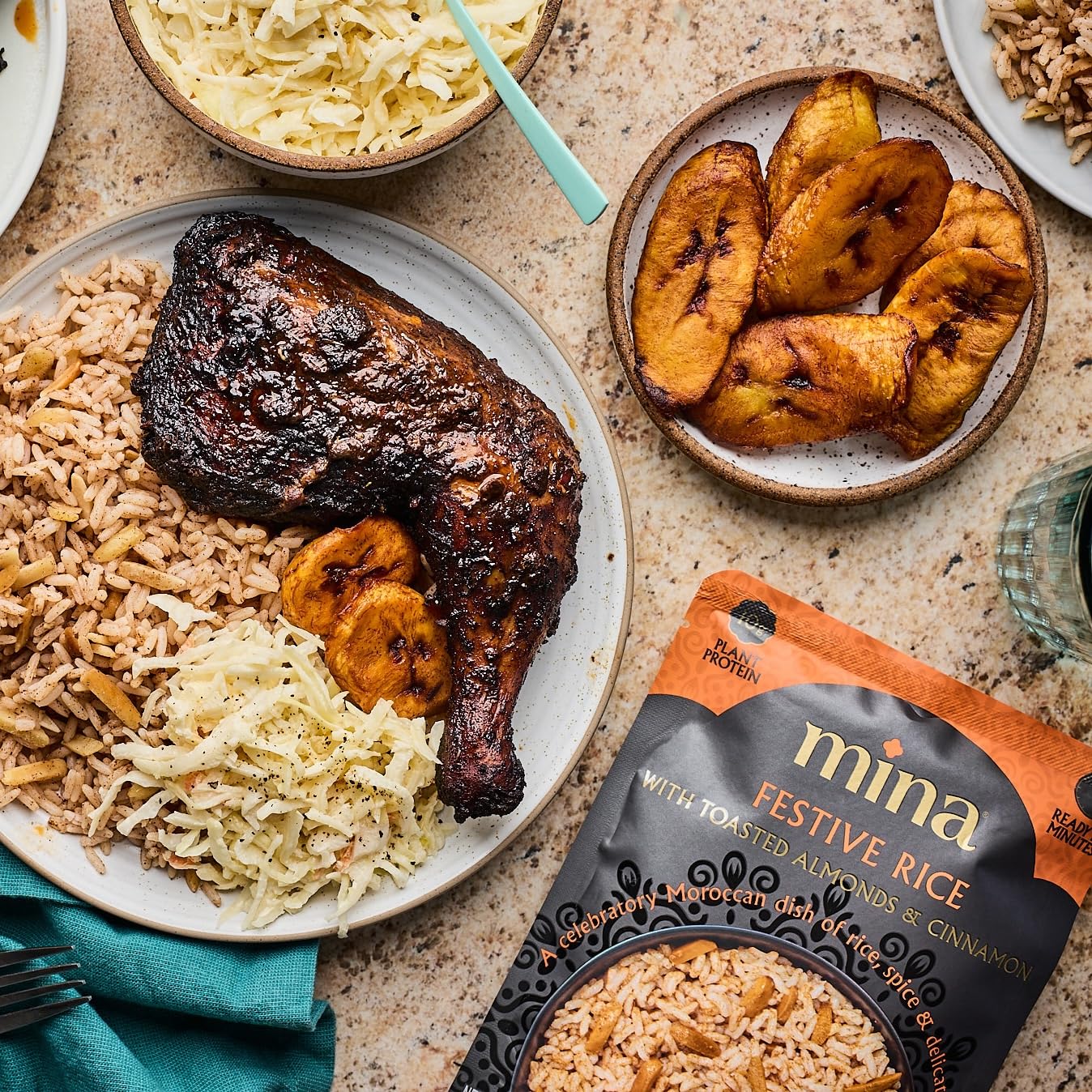 Mina Festive Rice, With Toasted Almonds & Cinnamon, Ready to Eat, Brown Rice, Side Dishes, Microwave Rice, Vegan Protein, Non-GM