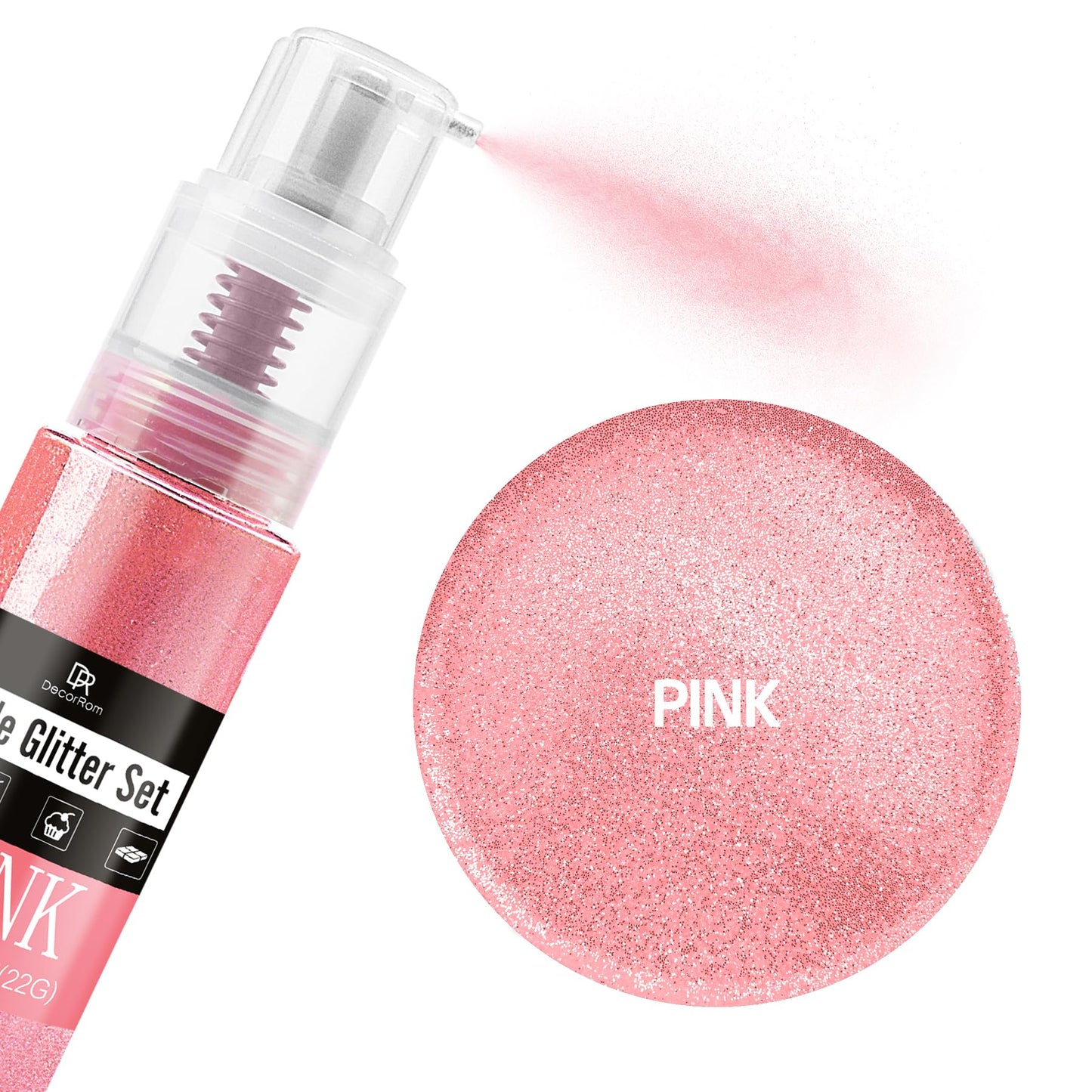DecorRom Edible Glitter Spray, 3/4oz Luster Dust, Food Grade Shimmer Powder for Cake Decorating, Pink, Model A0209