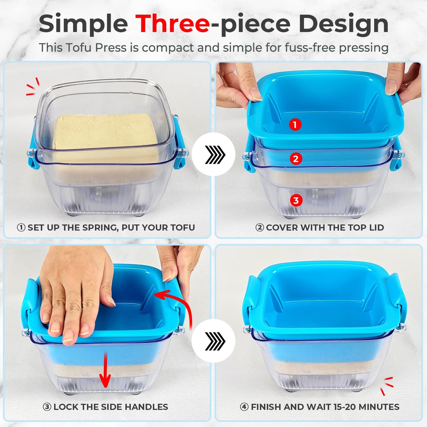 Large 20 oz Tofu Press, Easily Remove Water from Tofu in 10-20 Mins, Vegan Tofu Presser for Firm or Extra Firm Tofu, Dishwasher