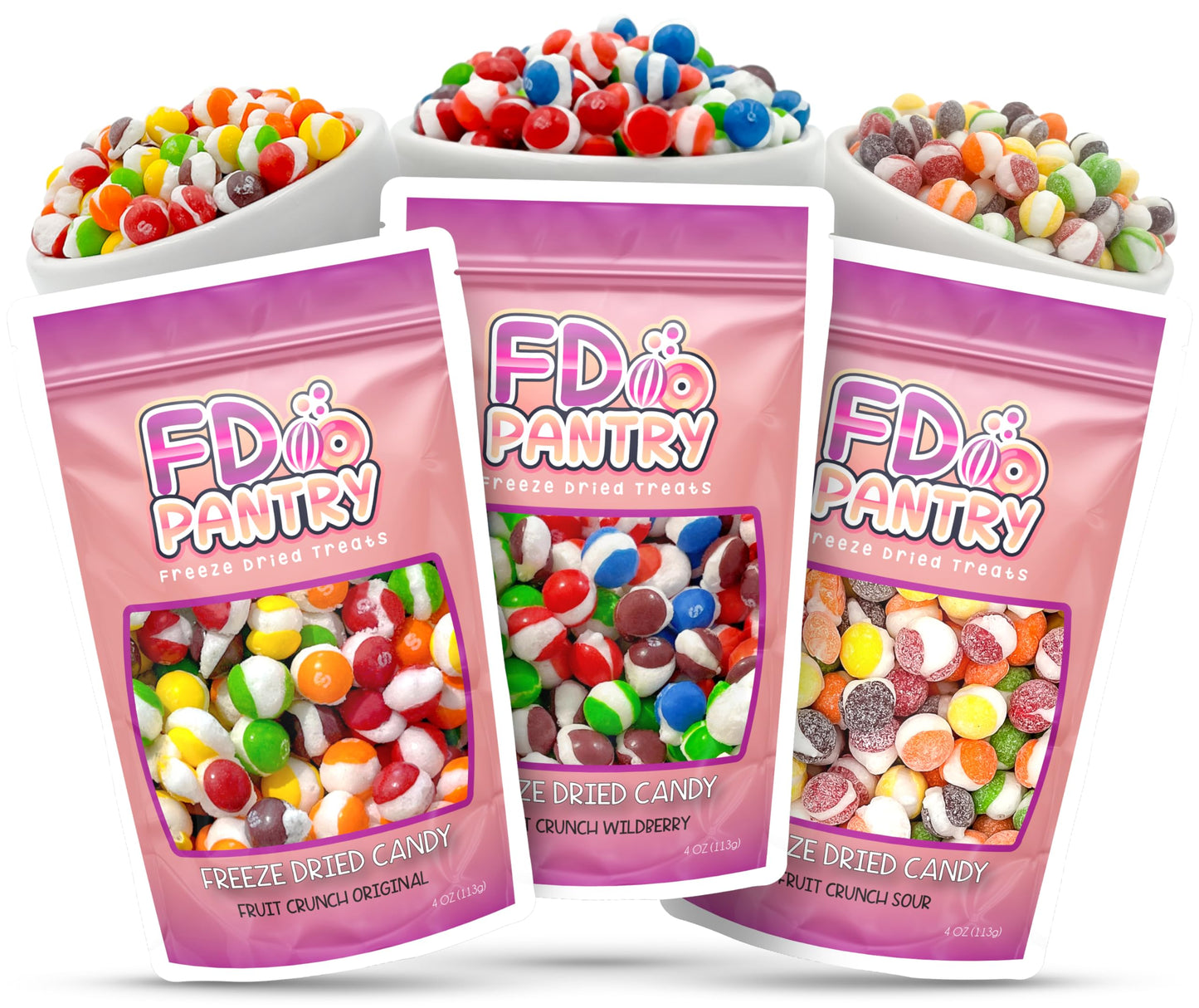 Freeze Dried Candy 3 Pack Fruit Crunch Original, Wildberry, Sour Mix Variety Gift Bundle 4 Oz - 3 Pack Treat Snack Sampler Set R