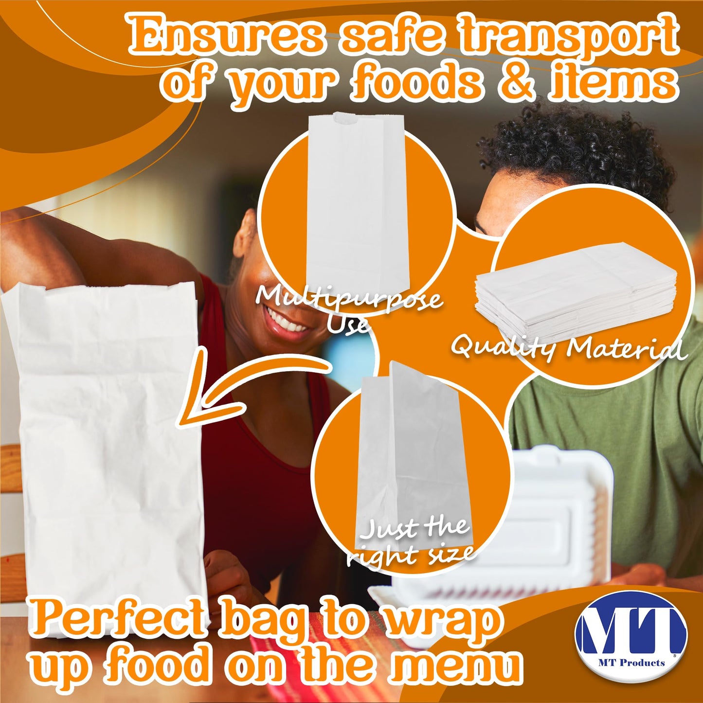Mt Product White Paper Bags - 8 Lbs. Capacity, Multipurpose Grocery Bags - Disposable Paper Lunch Bags Perfect For Shopping, Sto