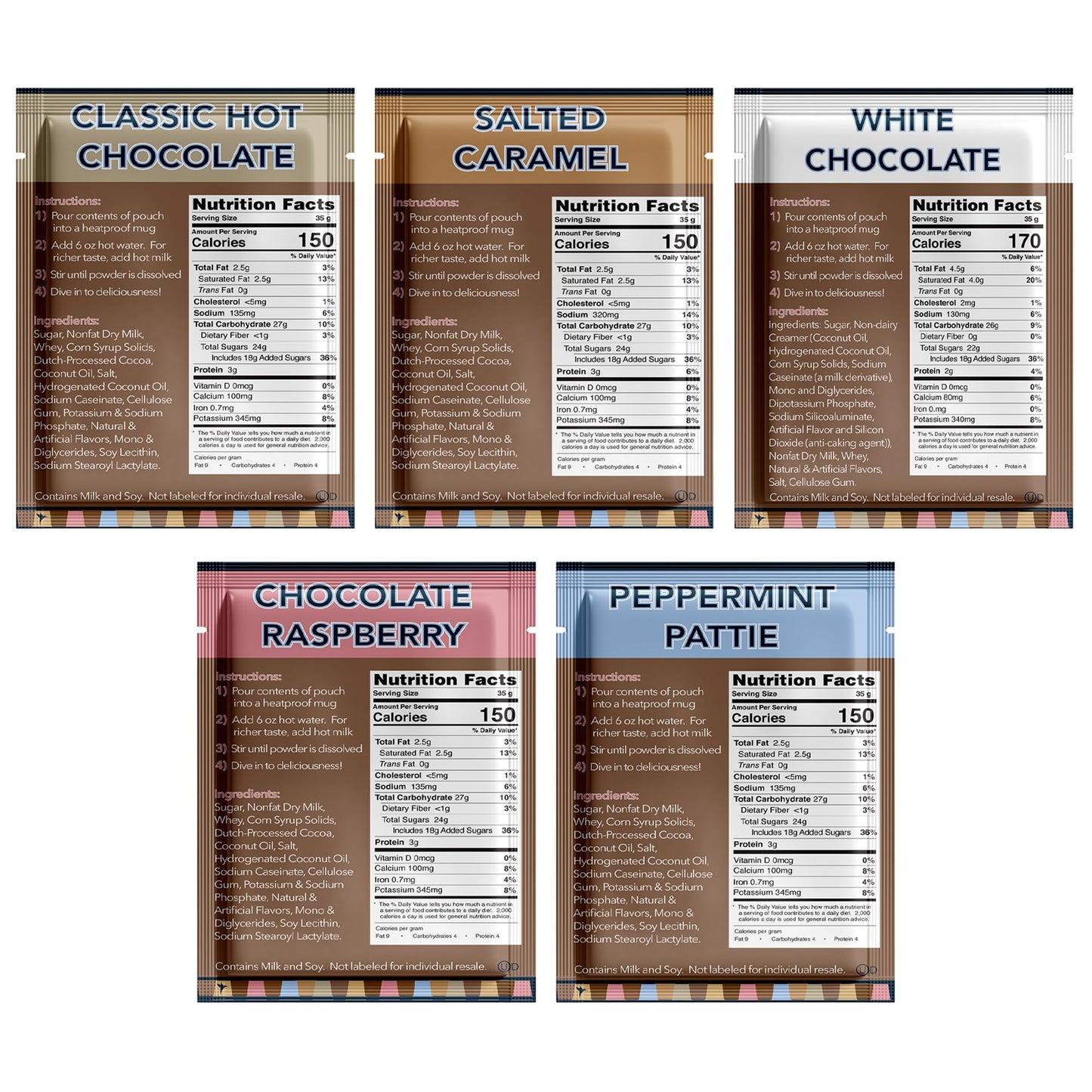 Double Donut Coffee Gourmet Hot Chocolate Variety Pack, 30 Count, Includes Classic, White Chocolate, Raspberry, Caramel, Pumpkin, Vanilla, Peppermint