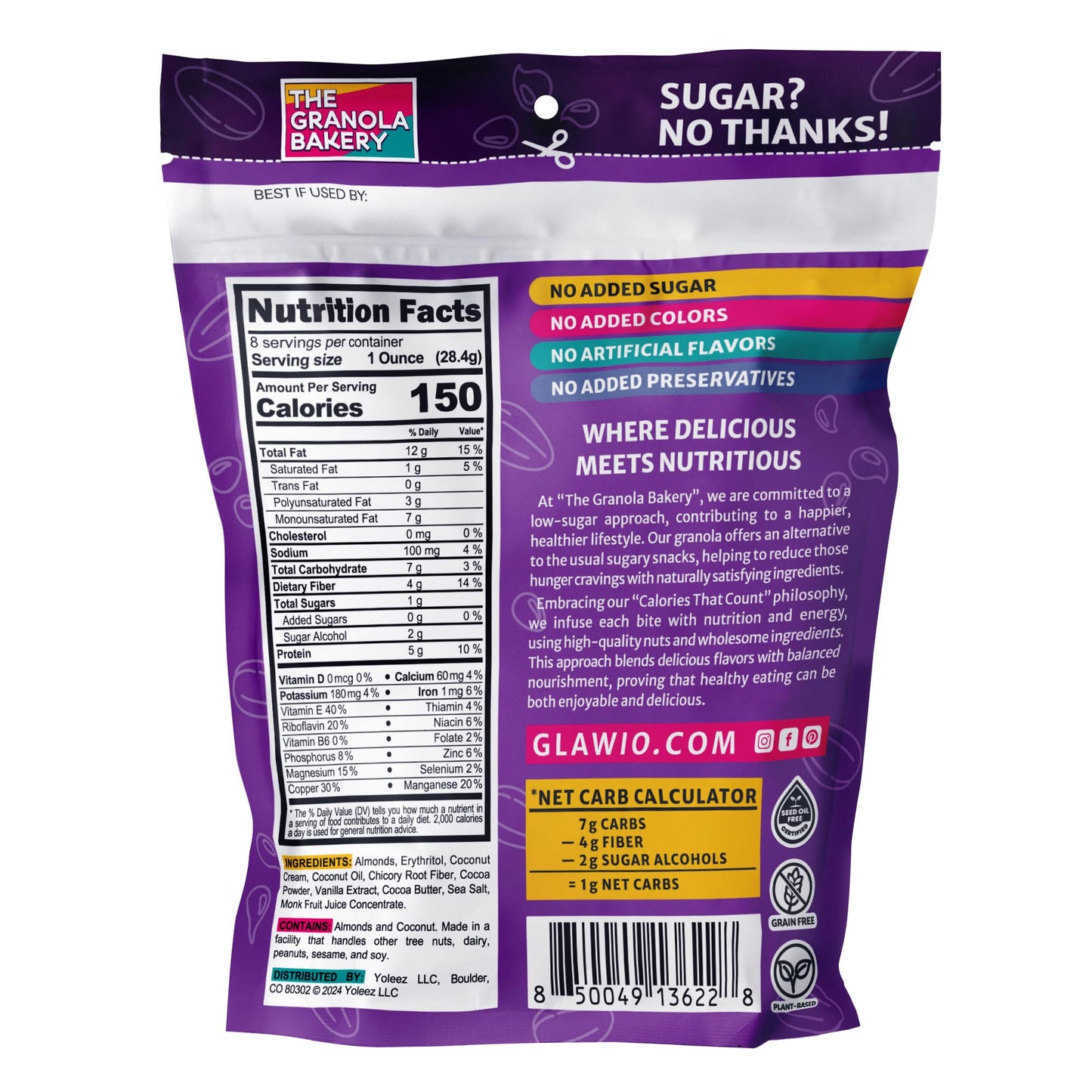 THE GRANOLA BAKERY TGB Chocolate Almond Keto Nuts, High Fiber, Gluten Free, 8oz Resealable Bag
