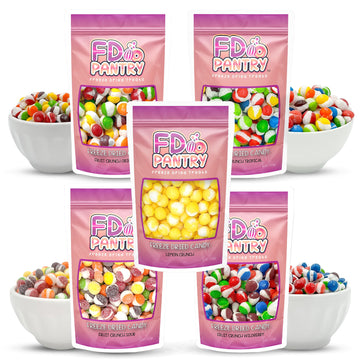 Freeze Dried Candy Variety Pack - Fruit Crunch 5 Pack, Fruit Crunch Original, Wildberry, Sour, Tropical, Lemon 4 Oz (5 Count) -