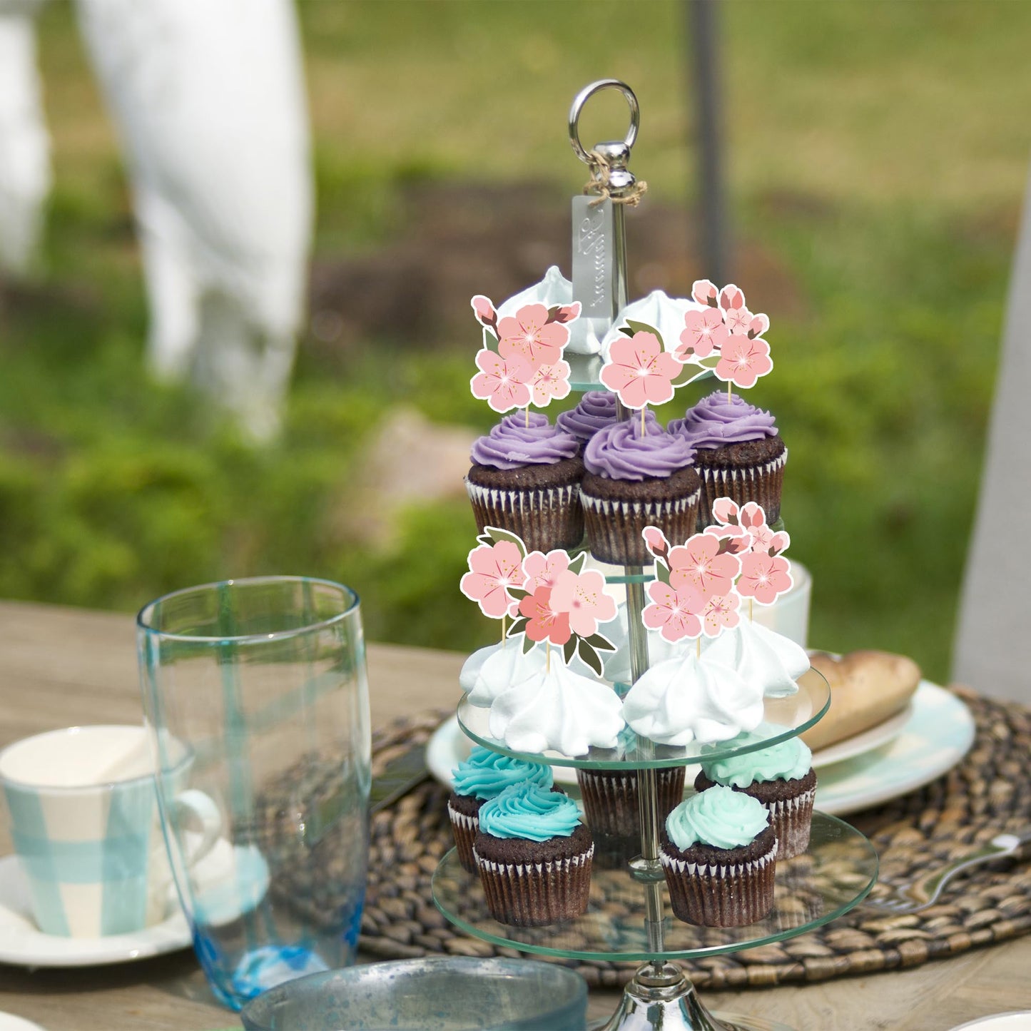 24Pcs Cherry Blossom Cake Decoration Cherry Blossom Flowers Cupcake Toppers Flowers Cake Decoration Wedding Birthday Baby Shower