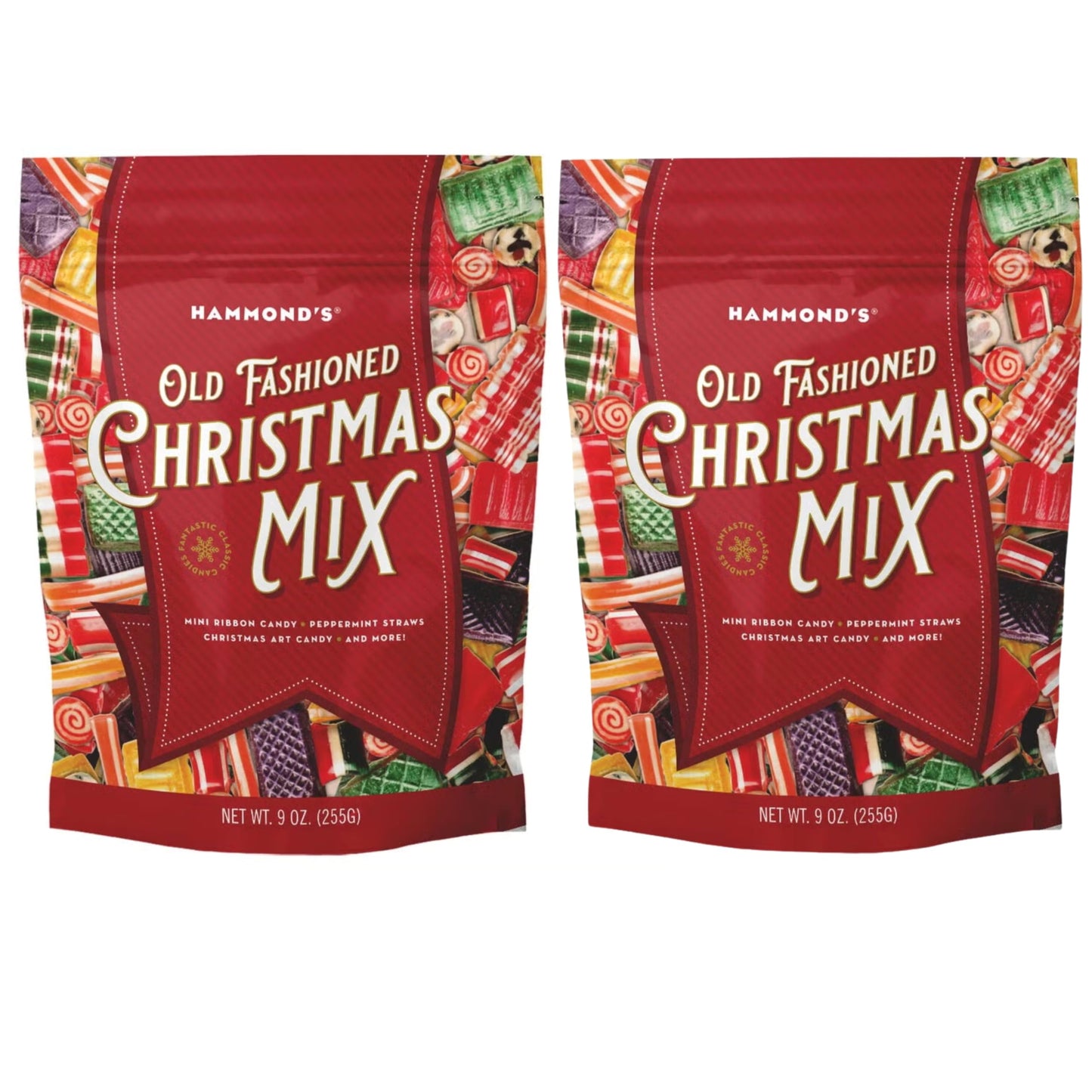 Hammonds Old Fashioned Christmas Candy Mix Hard Candy Assortment with Ribbon Candy Peppermint Straws Christmas Art