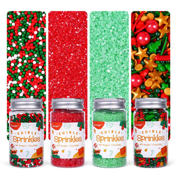Christmas Sprinkles for Cupcake Toppers, Edible Christmas Sprinkles Set, Sujoygar Sprinkles for Cake Baking Decorating Cookies H