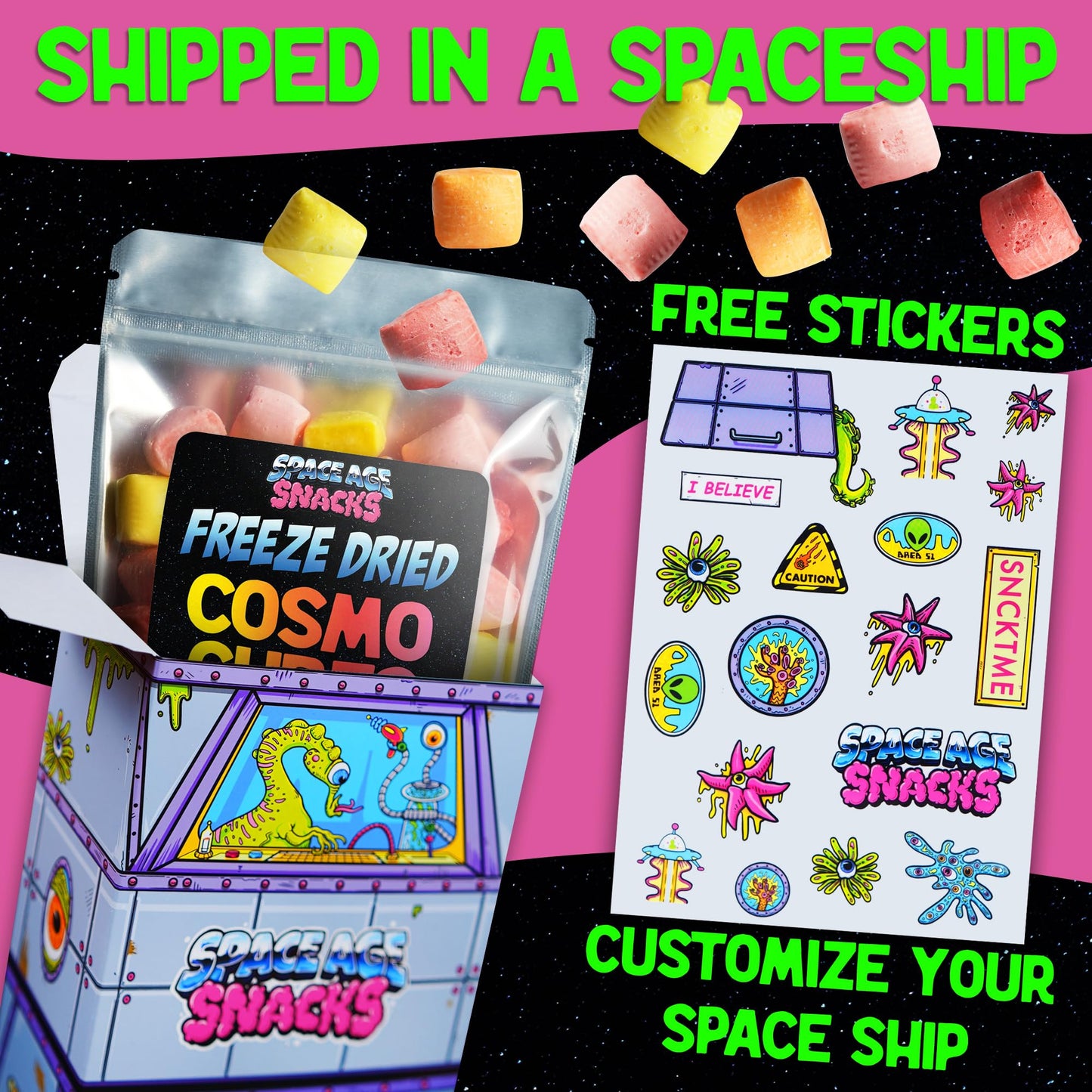 Space Age Snacks Premium Freeze Dried Candy - Cosmo Cubes, 5 Ounce Pack, Gourmet   Shipped in Protective Box