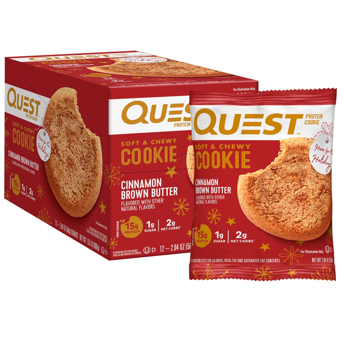 Quest Nutrition Cinnamon Brown Butter Protein Cookie  15G Protein  1G Sugar  2G Net Carbs  Keto Friendly  High Protein  Low Carb; 12 Count