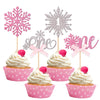 24 PCS Snowflake 1st Birthday Cupcake Toppers Glitter Bow First Birthday Snowflake One Cupcake Picks for Winter Onederland Theme