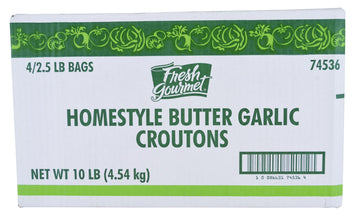 Fresh Gourmet Homestyle Croutons Butter and Garlic 2.5 Pound, Pack of 4 Crunchy Salad Topper