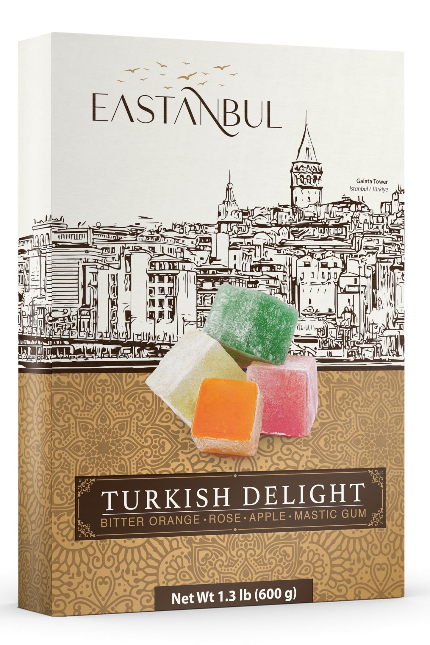 Eastanbul Turkish Delight Candy 21.2Oz, 4 Mediterranean Flavors, Turkish Delights Assorted, Lokum Turkish Delight Rose, Bitter O