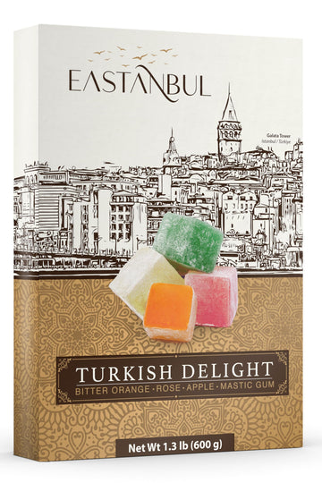 Eastanbul Turkish Delight Candy 21.2Oz, 4 Mediterranean Flavors, Turkish Delights Assorted, Lokum Turkish Delight Rose, Bitter O