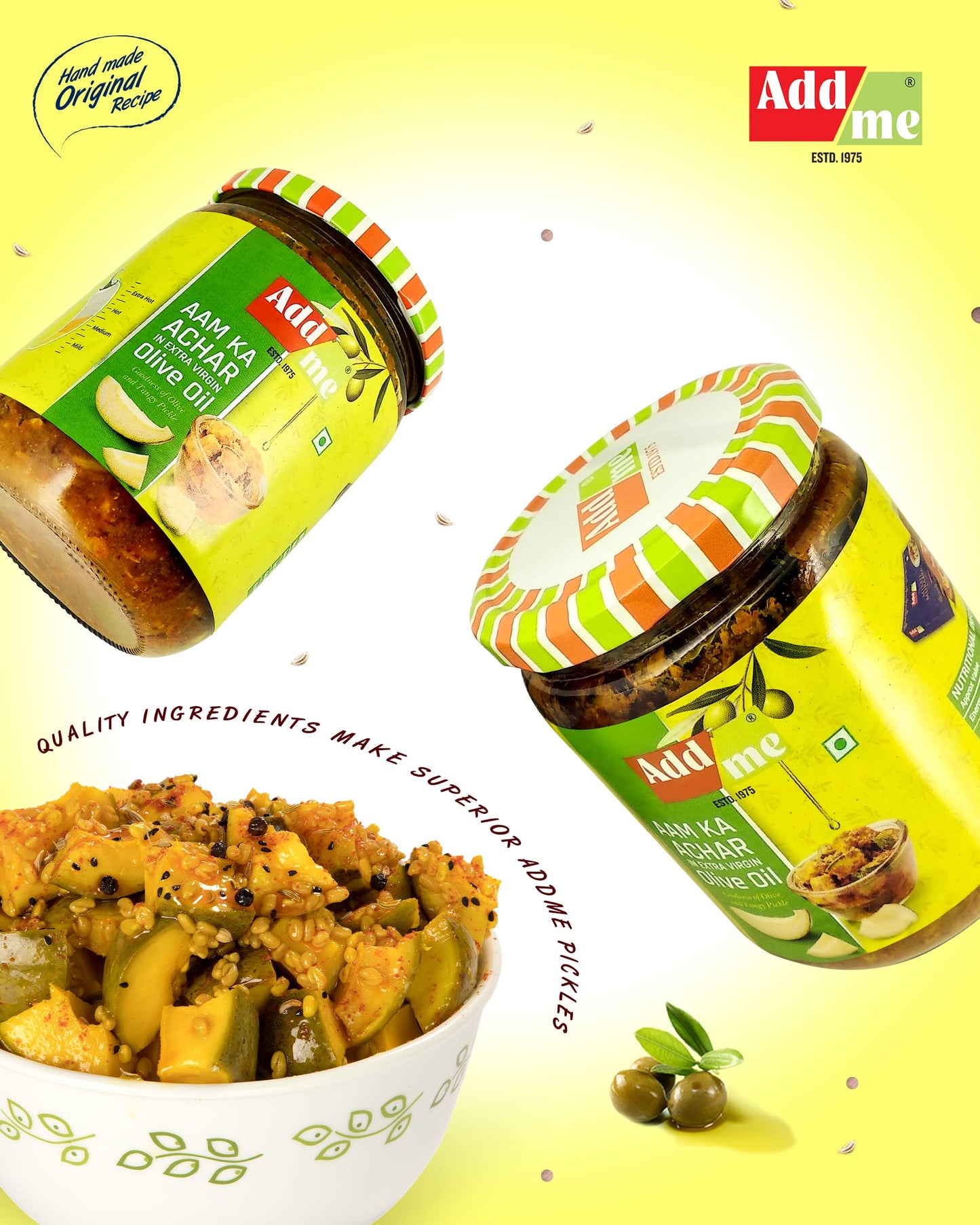 Add Me Home Made Mango Pickle In Olive Oil 500Gm Aam Ka Achar Glass Jar