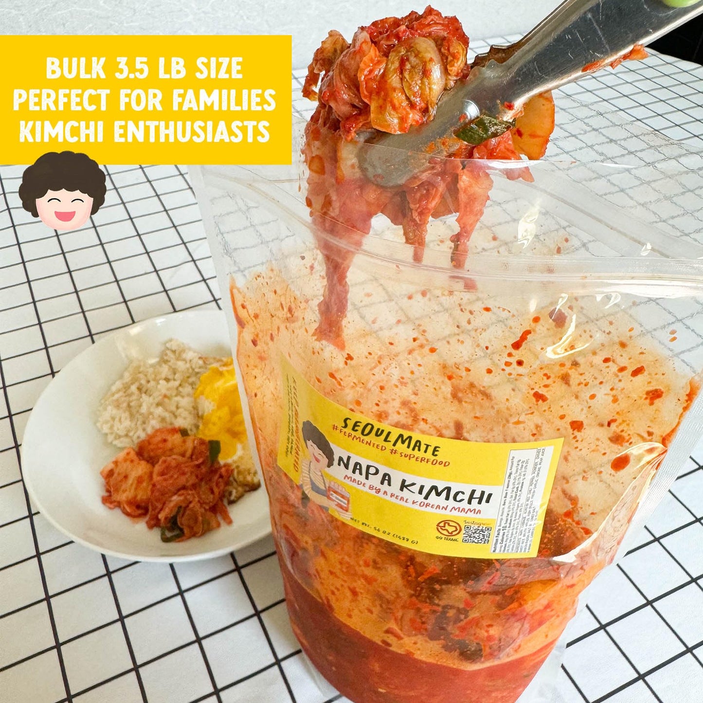 Seoulmate Napa Cabbage Kimchi 56oz (3.5 lb) - Authentic Korean  Probiotic  Gut-Healthy  Small Batch  Made in USA