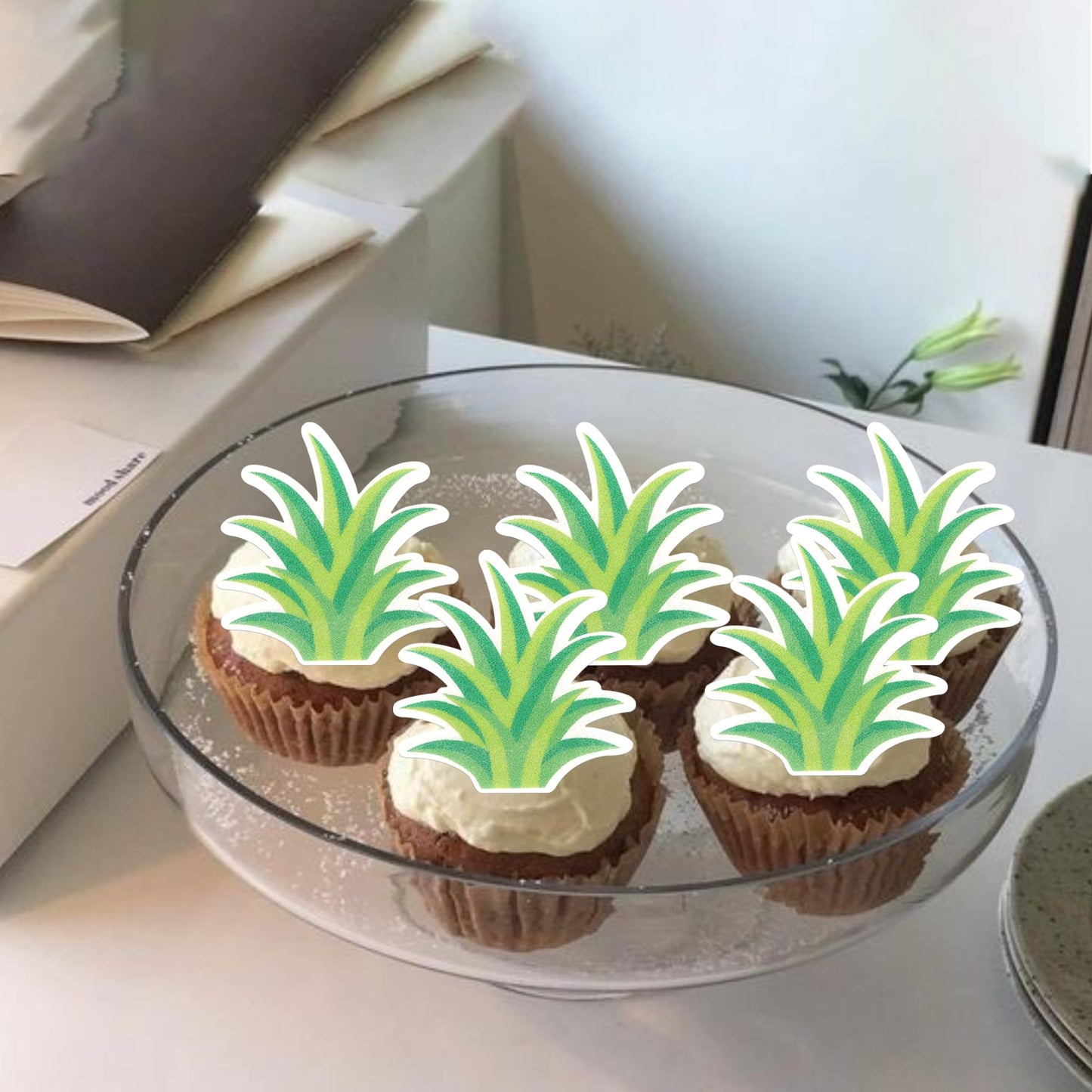 Rssta i Pineapple Cupcake Toppers 60 Pack Rice Paper Tropical Design 5 for Luau Hawaiian Baby Shower Birthday Party Decorations