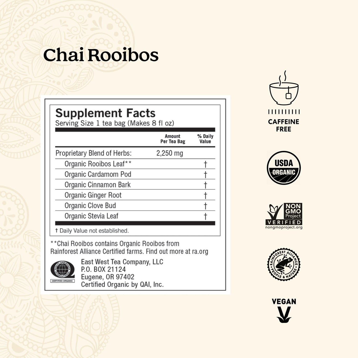 Yogi Tea Chai Rooibos Tea - Spiced Organic Rooibos - 96 Count (6 Packs) - Caffeine-Free - Includes Cardamom, Cinnamon, Ginger, Clove