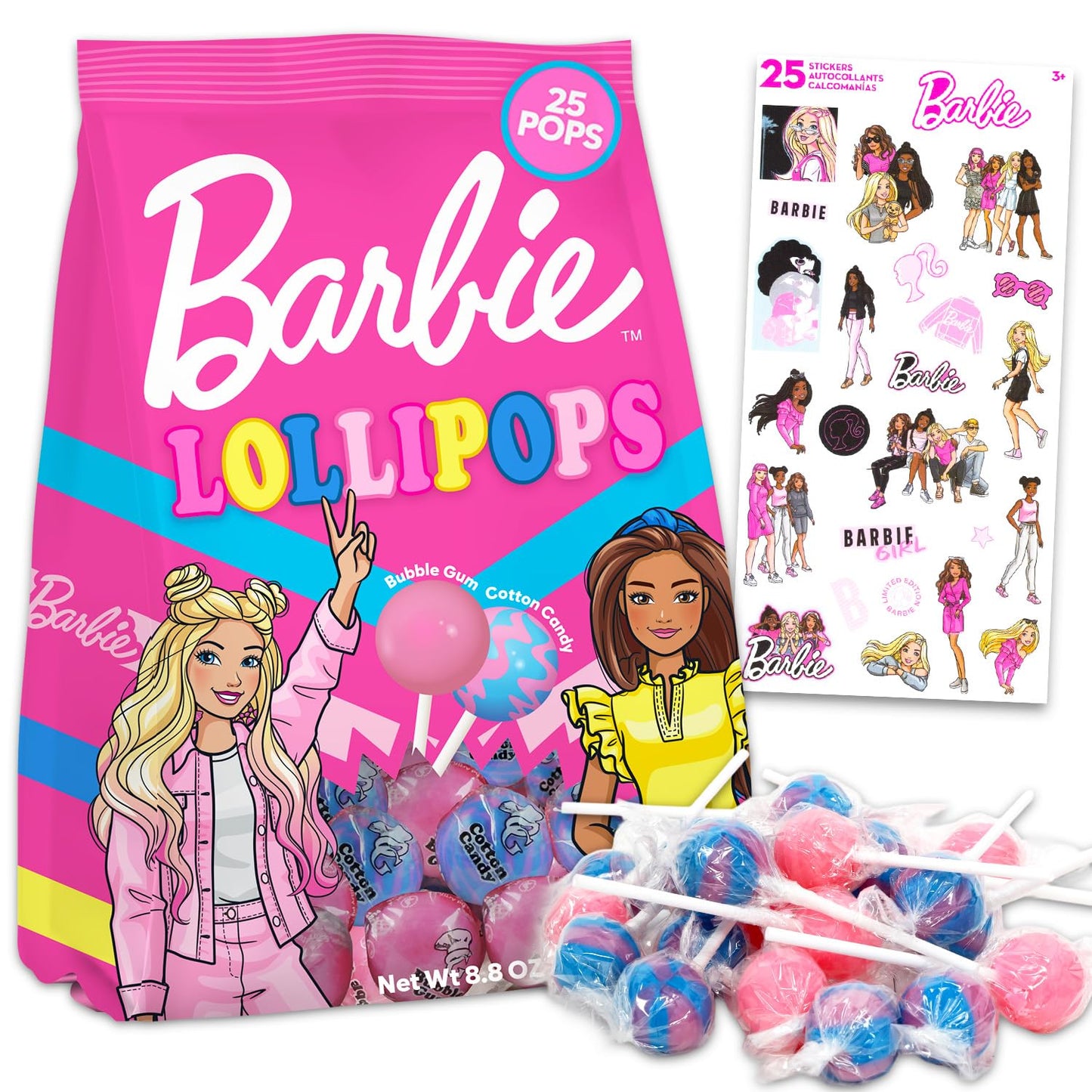 Barbie Halloween Lollipops - 25 Pack Hard Candy Suckers, Multicolor Party Favors, Assorted Flavors, Individually Wrapped